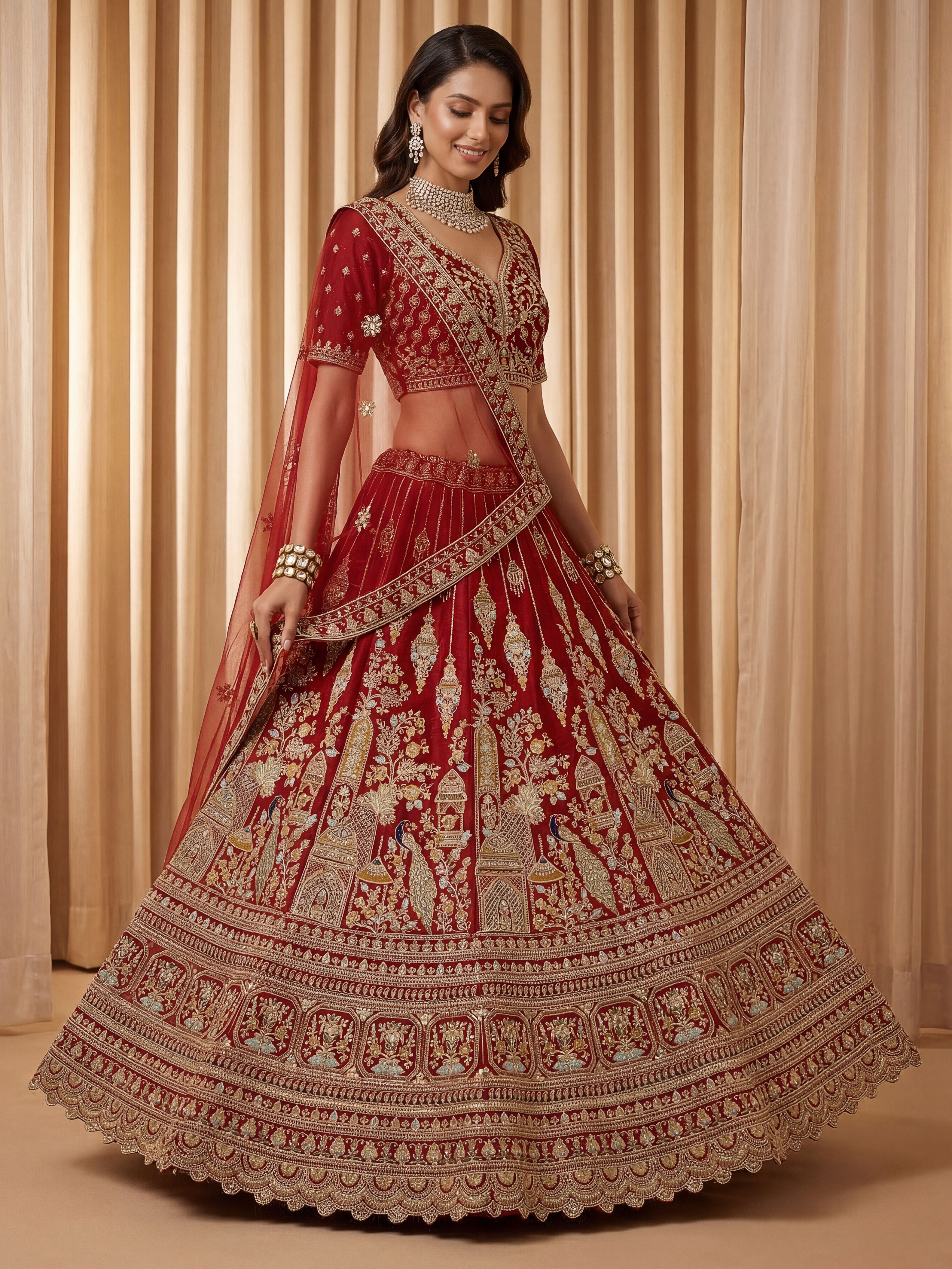 Maroon Silk Lehenga Choli With Fancy Embroidered, Dori Embroidered, Multi Thread work, Sequinned With Diamond studded