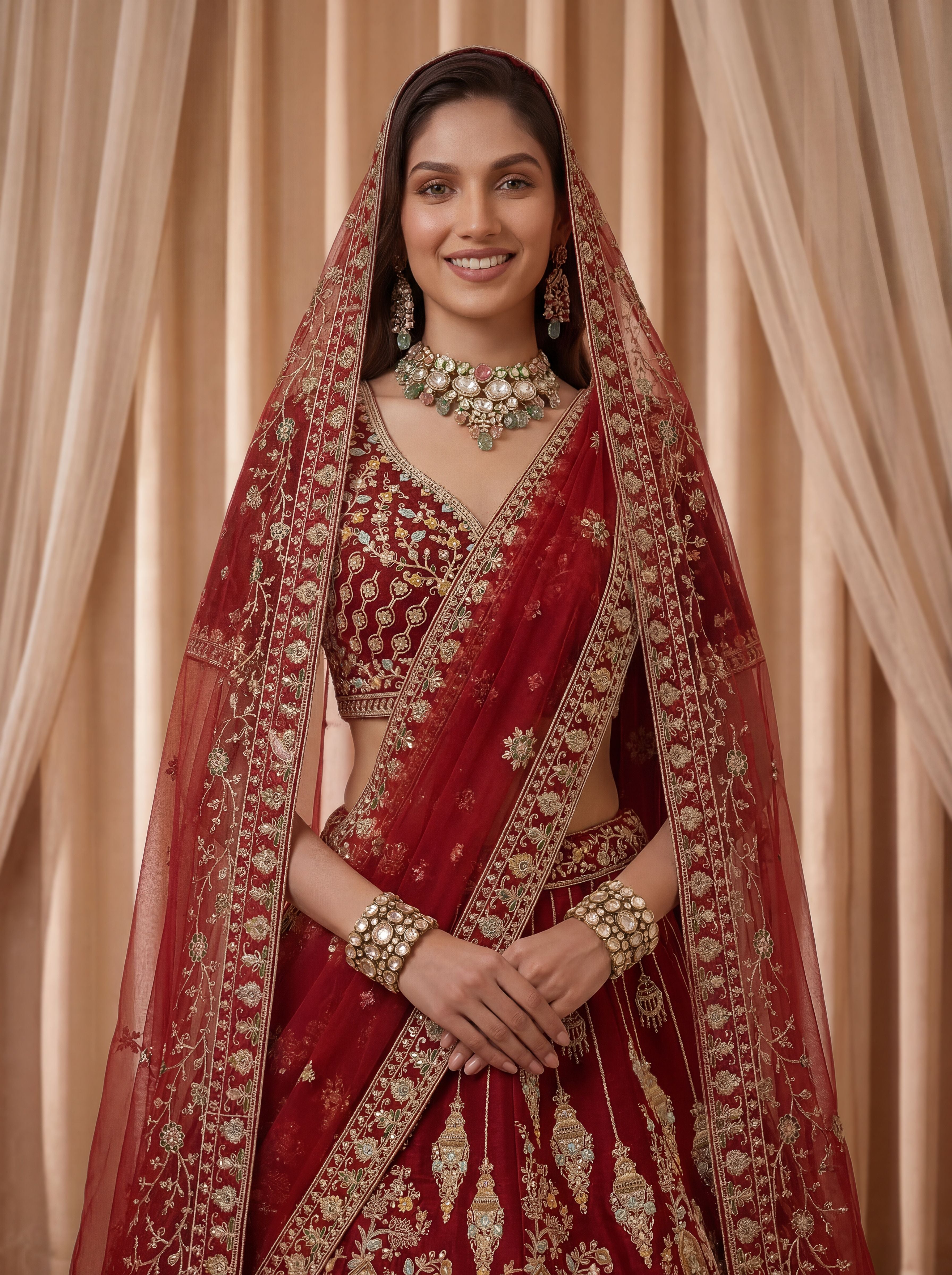 Maroon Silk Lehenga Choli With Fancy Embroidered, Dori Embroidered, Multi Thread work, Sequinned With Diamond studded