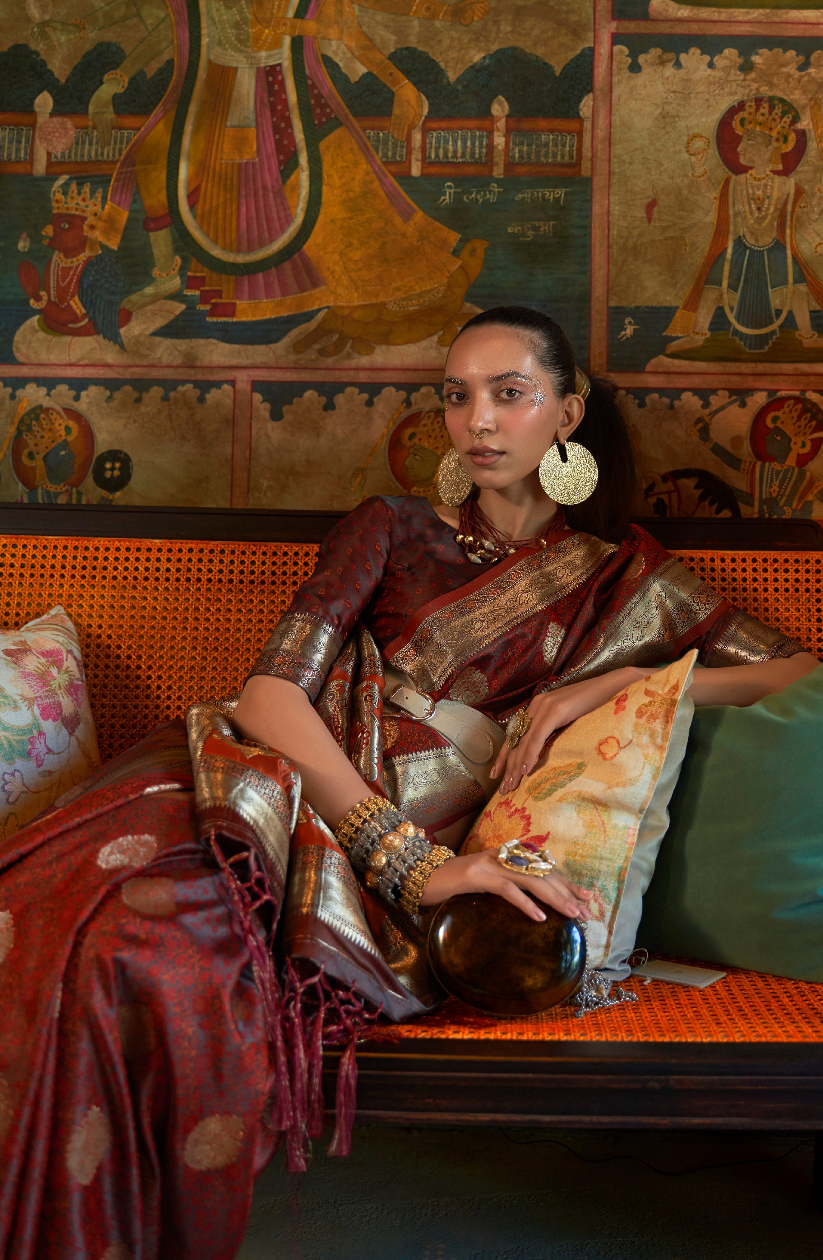 Maroon Silk Saree with Jacquard Woven Work