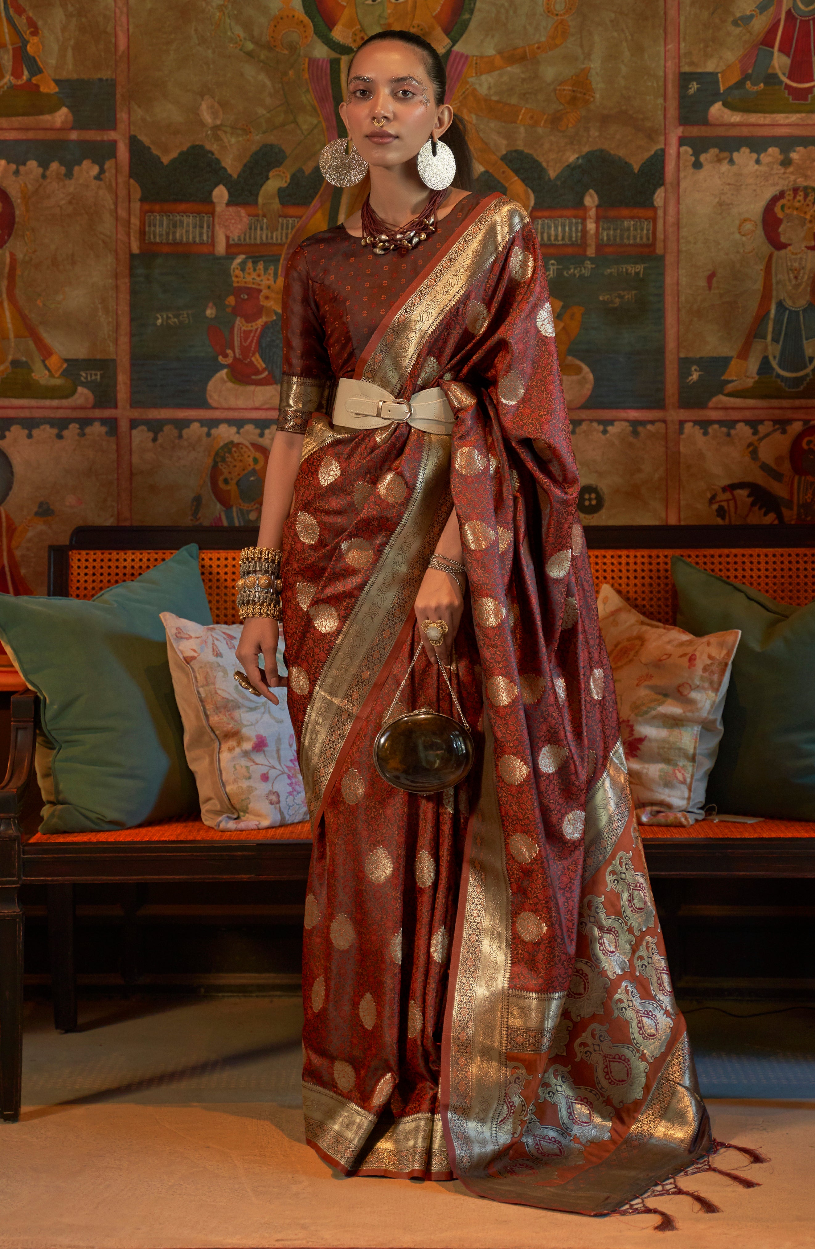 Maroon Silk Saree with Jacquard Woven Work