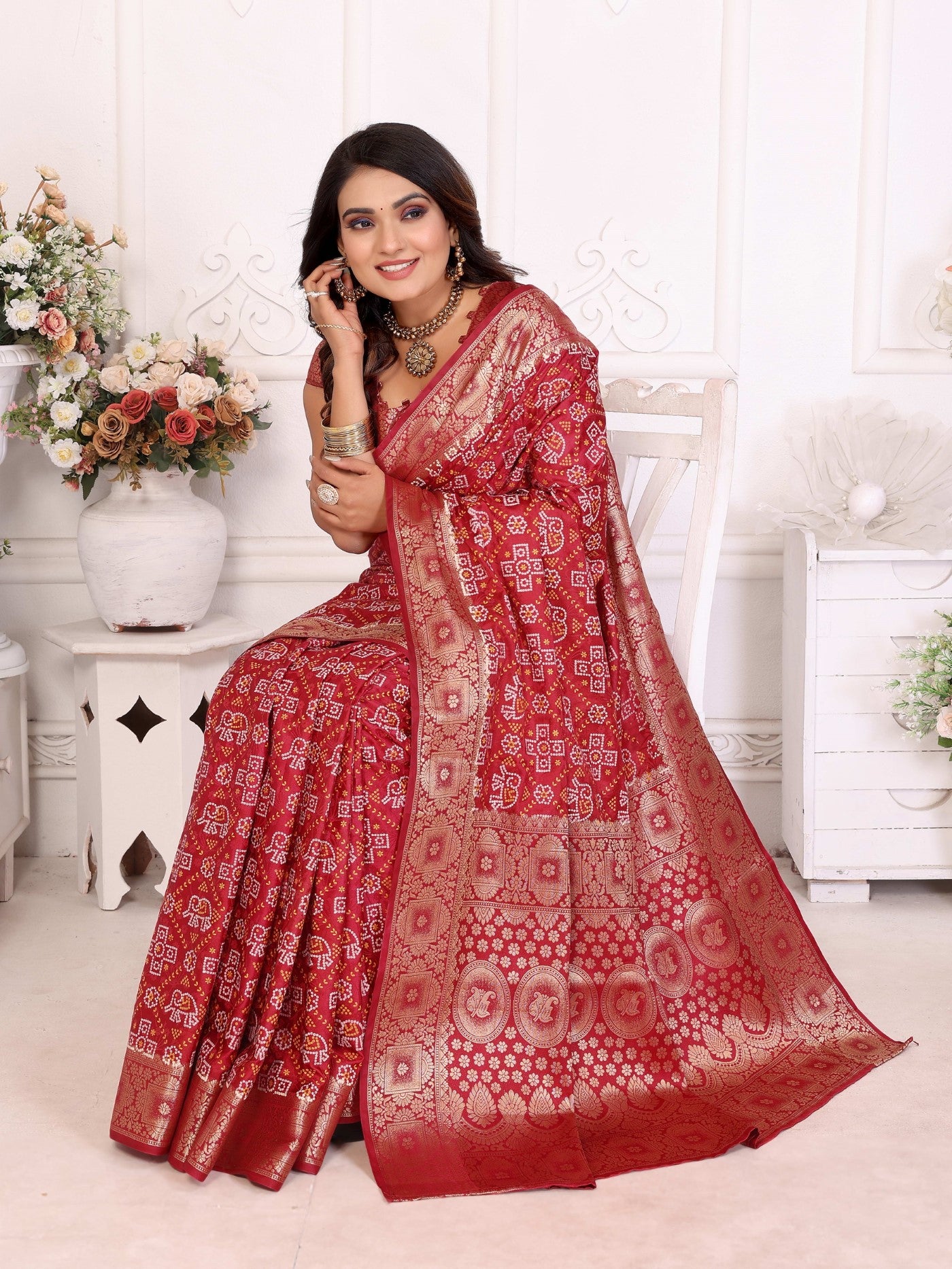 Maroon Soft Satin Silk Saree With Classic Allover Zari Weaving