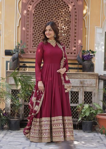 Maroon Star Georgette Suit With Embroidery Zari Sequins-work