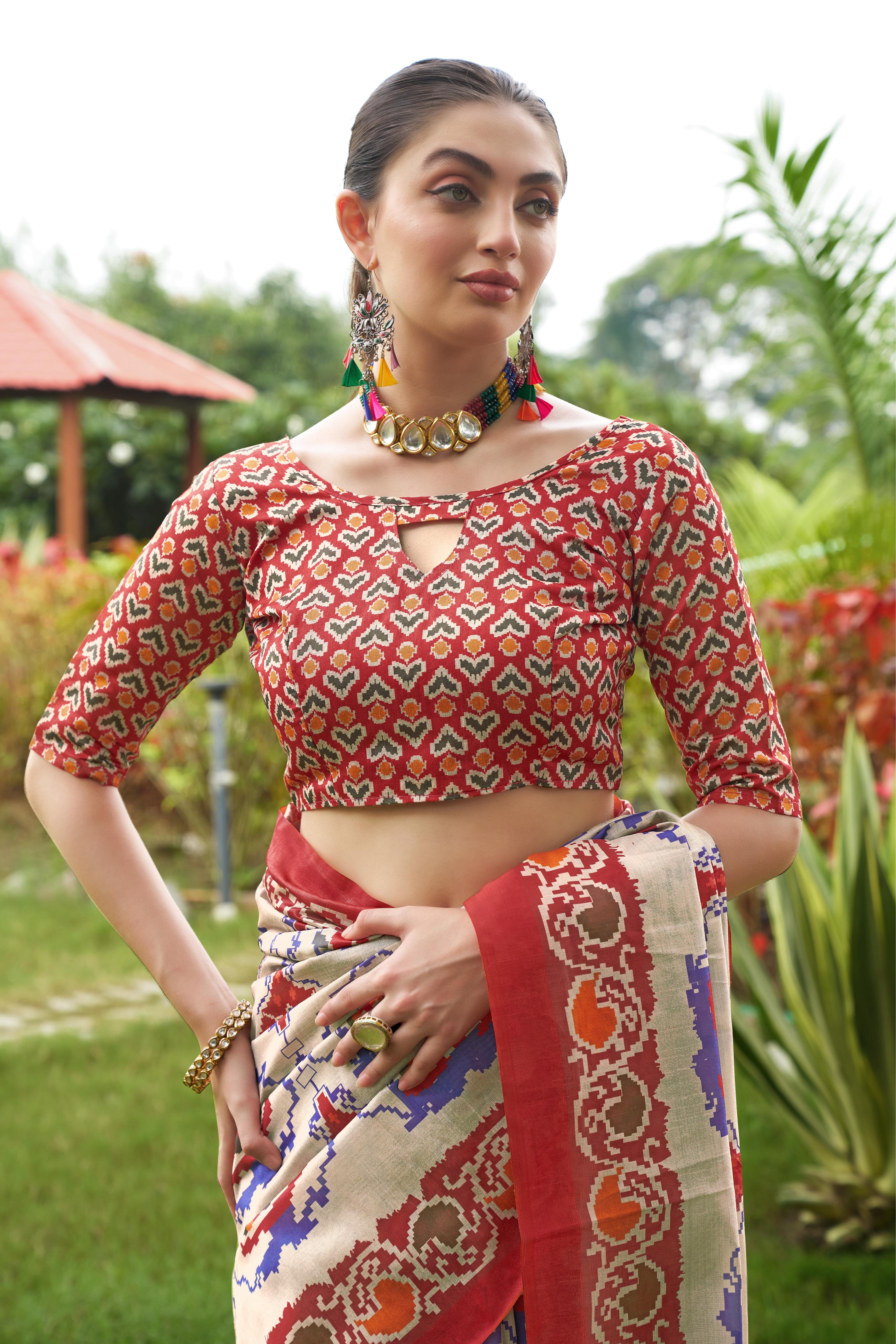 Maroon Tussar Silk Fabric Designer Patola Printed Ethnic Traditional Saree