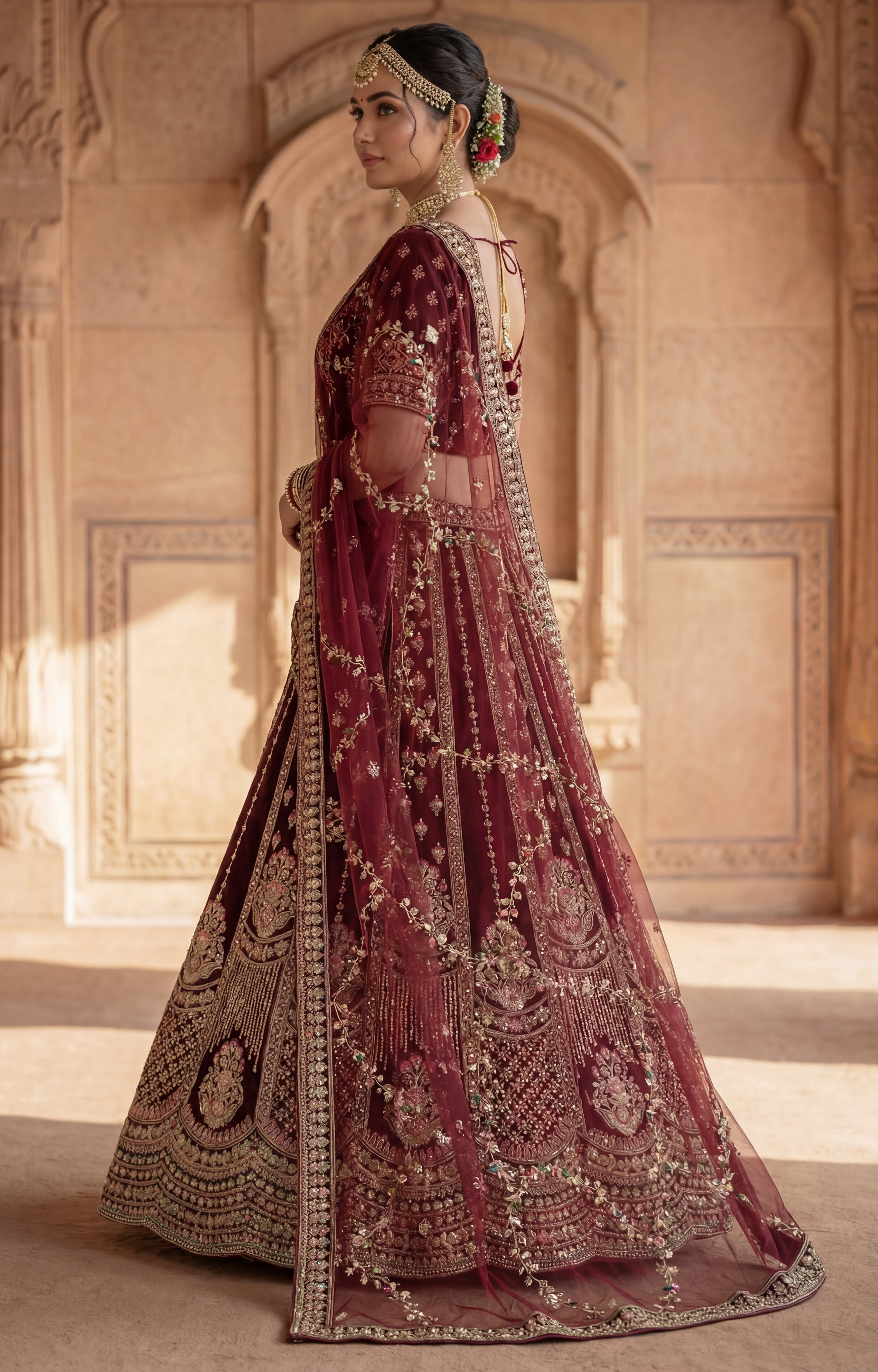 Maroon Velvet Lehenga Choli With Heavy Embroidery With Sequins Work