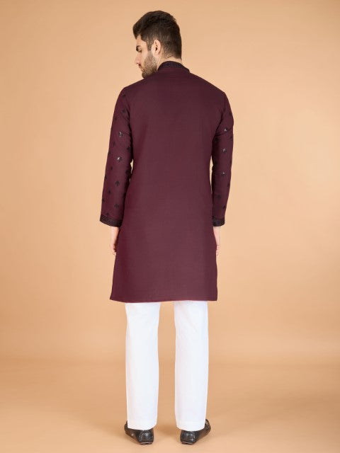 Maroon Viscose Silk Ethnic Kurta with Dupatta for Ceremonial Look