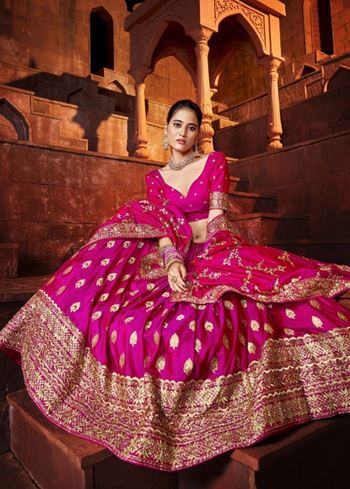 Marvelous Hot Pink Sequins Embroidered Silk Lehenga Choli