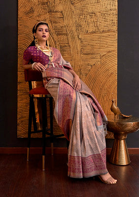 Mauve Handloom Weaving Silk Saree With Woven Work