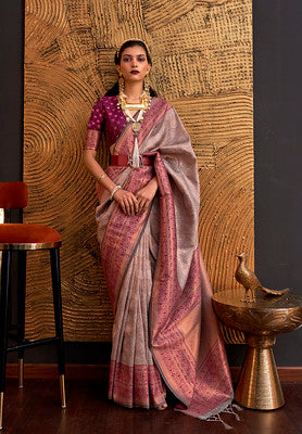 Mauve Handloom Weaving Silk Saree With Woven Work