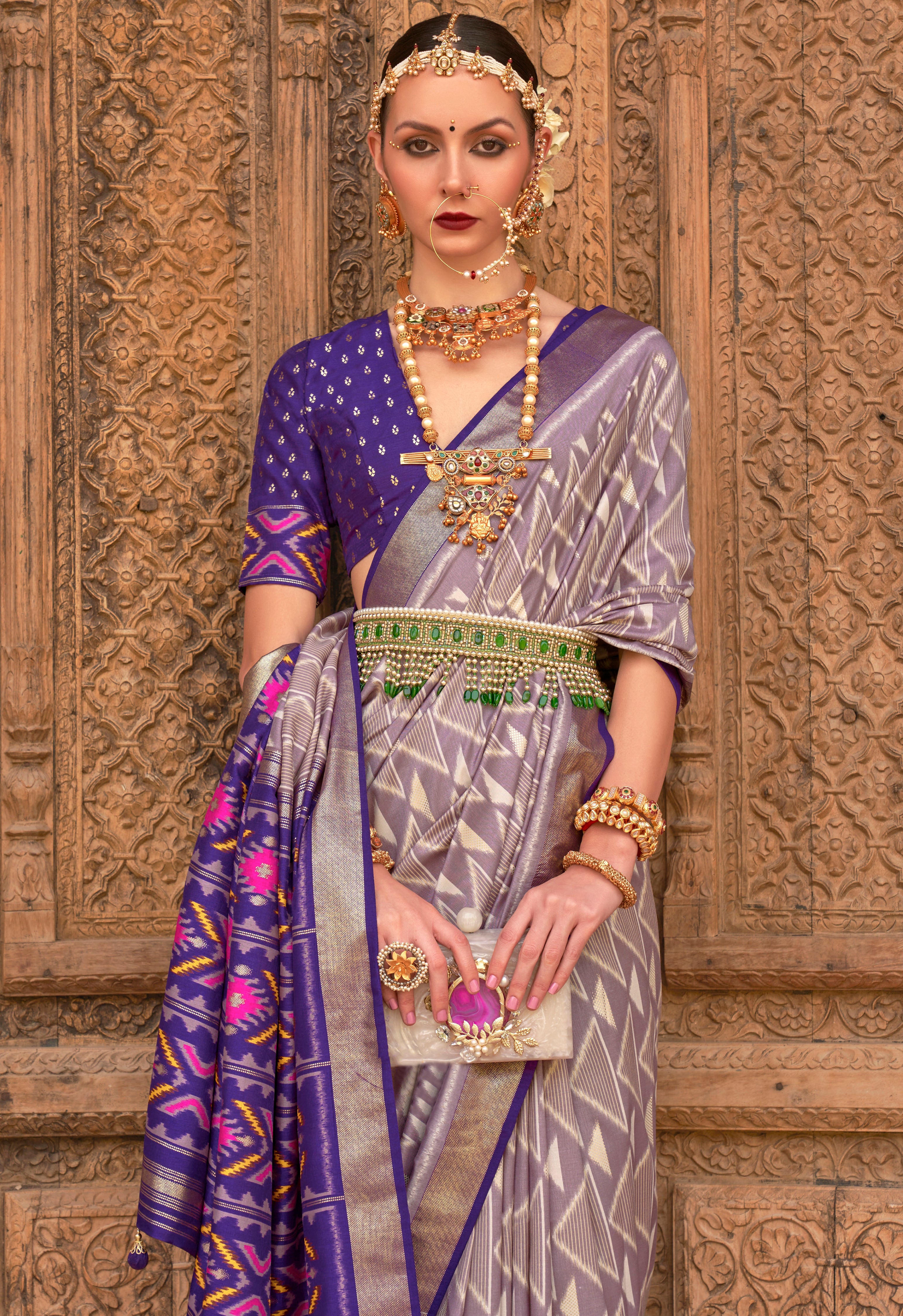 Mauve PV Silk Saree with Printed