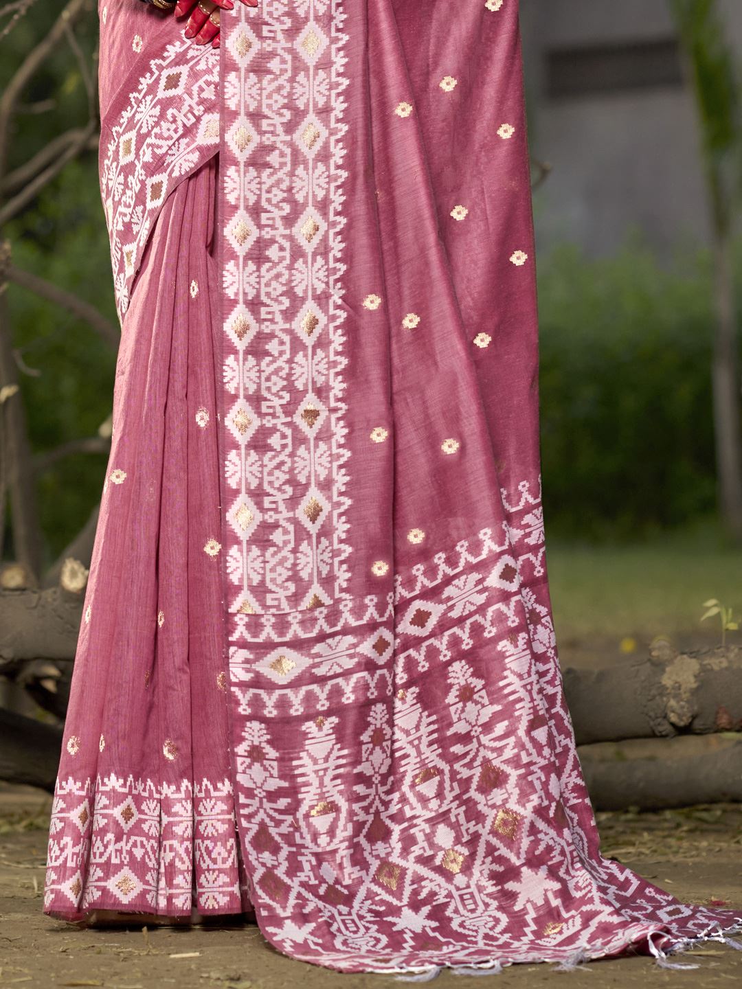 Mauve Pink Blended Linen Cotton Saree