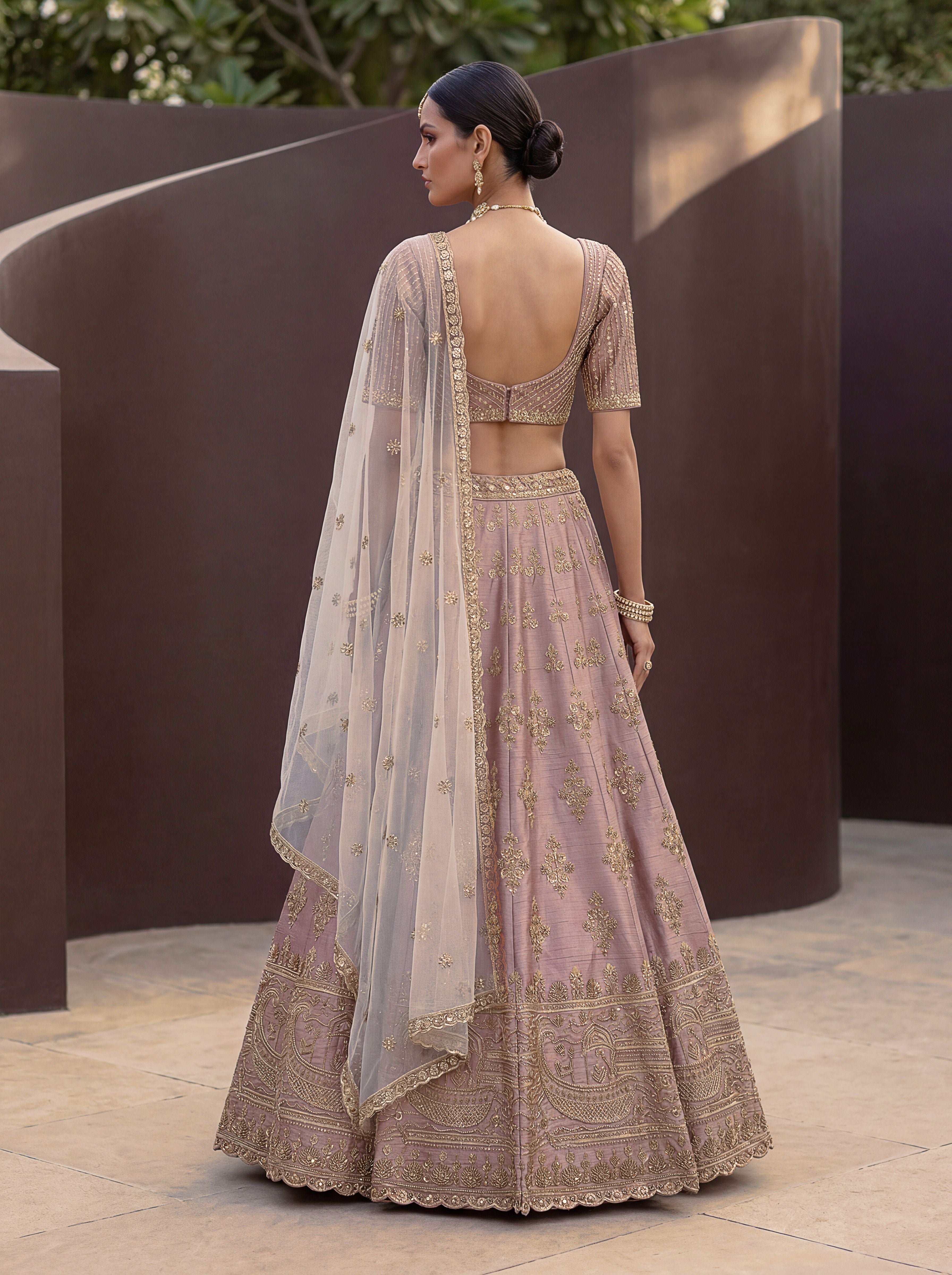 Mauve Silk Lehenga Choli With Hand Work With Jari Embroidery And Pipe Work