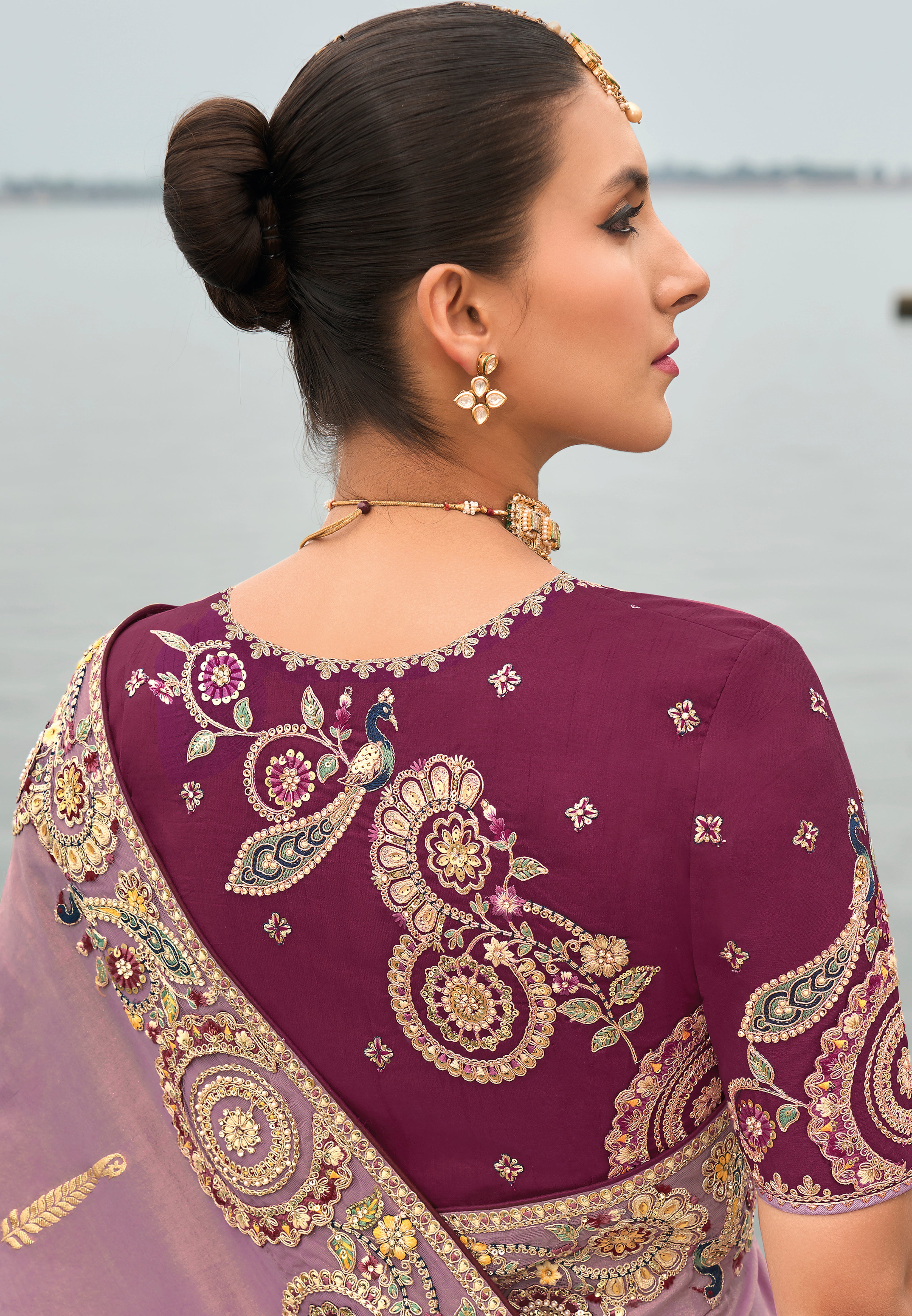 Mauve Silk Saree With Embroidery Work