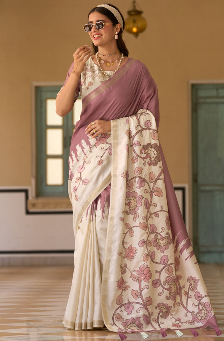 Mauve & Cream Saree With Print
