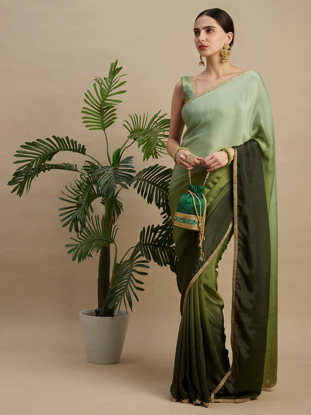 Mehendi Chinon Designer Saree With Rich Sequins Embroidery