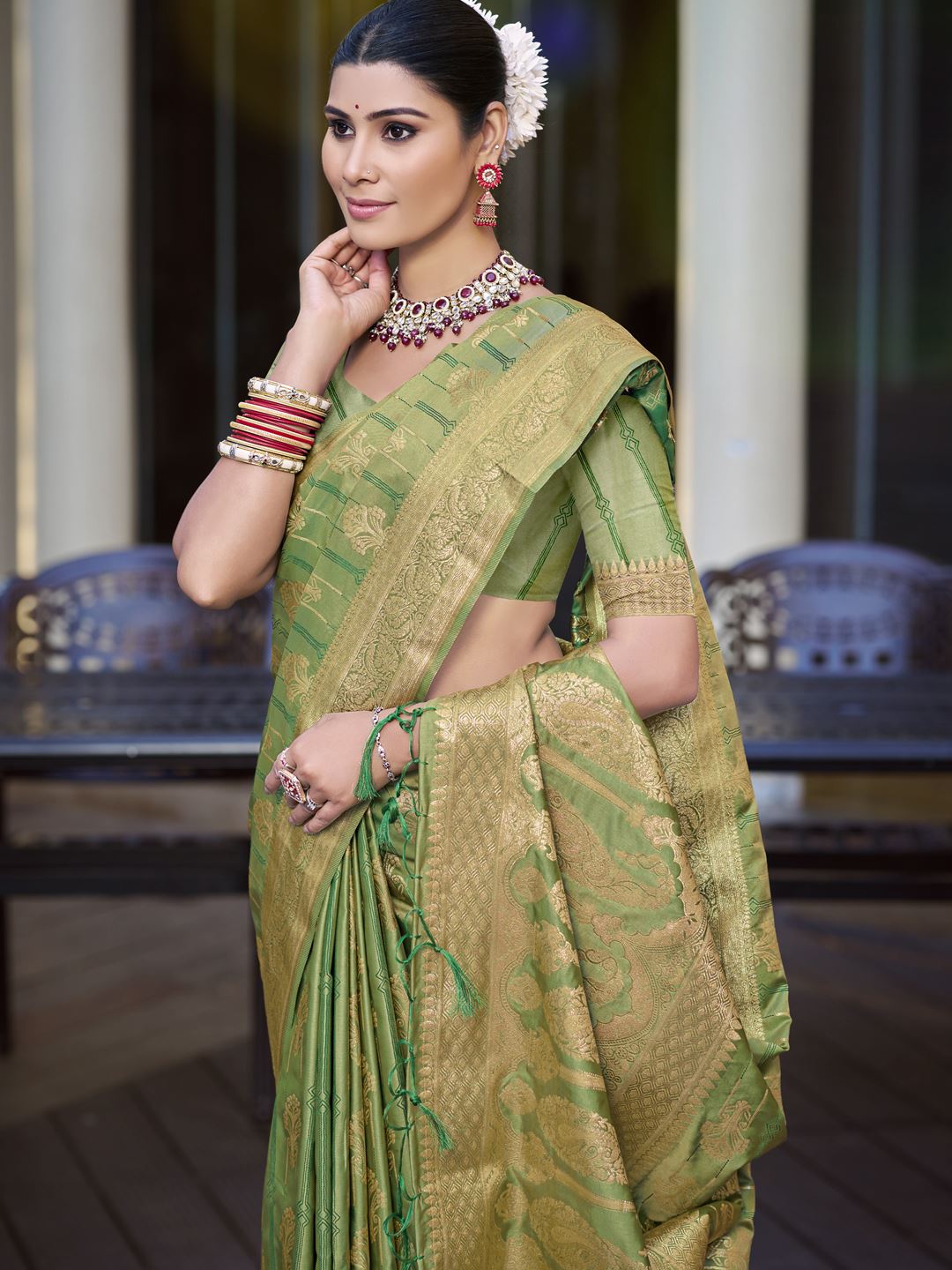 Mehendi Color Satin Silk Classic Saree