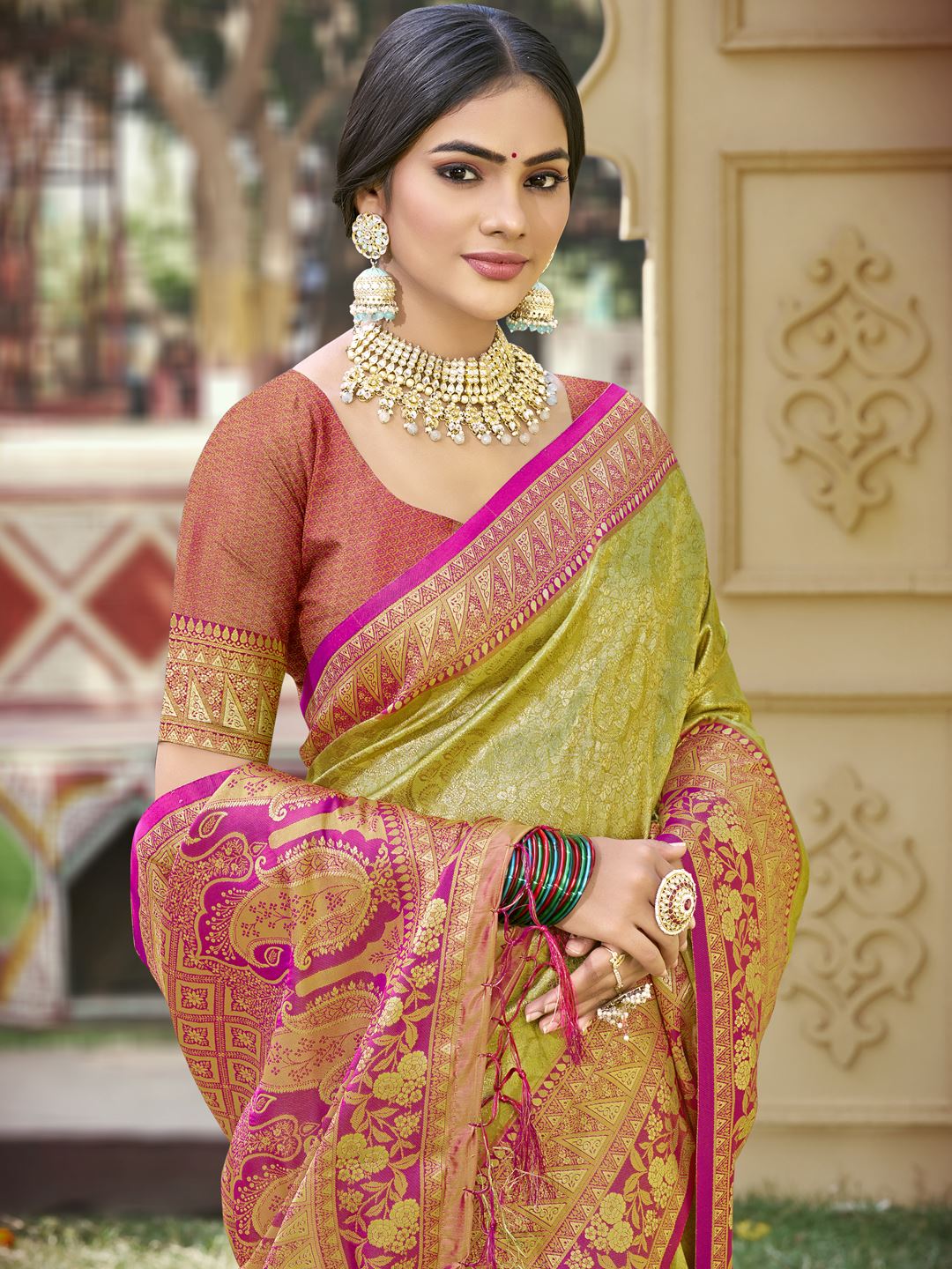 Mehendi Green Color Banarasi Silk Festive Wear Saree