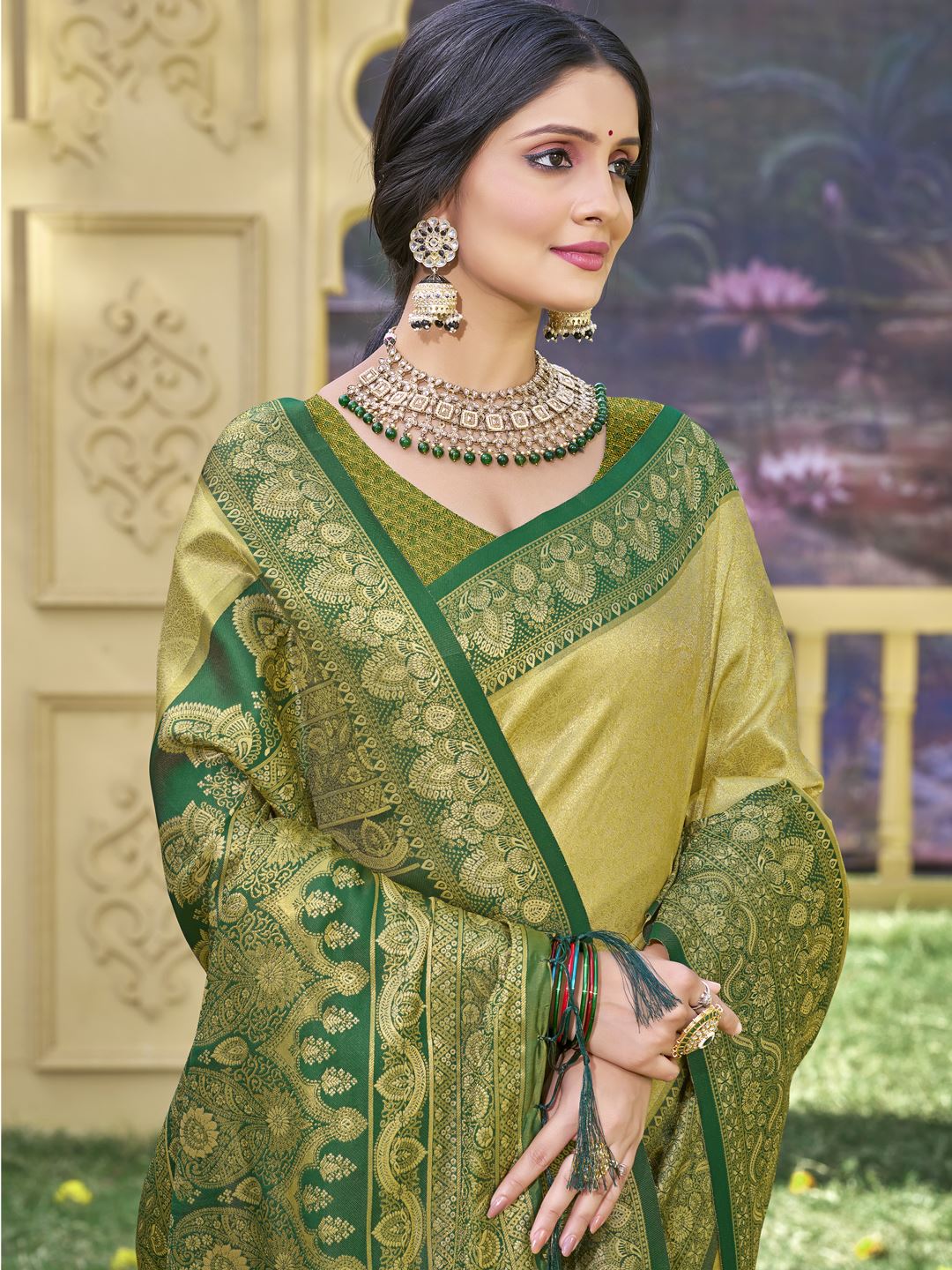 Mehendi Green Color Woven Work Banarasi Silk Saree