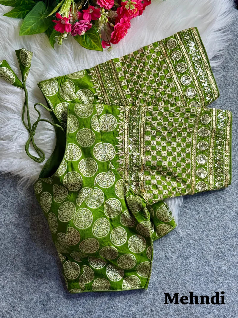 Mehendi Green Designer Dola Silk Heavy Embroidered & Sequins Blouse for Women