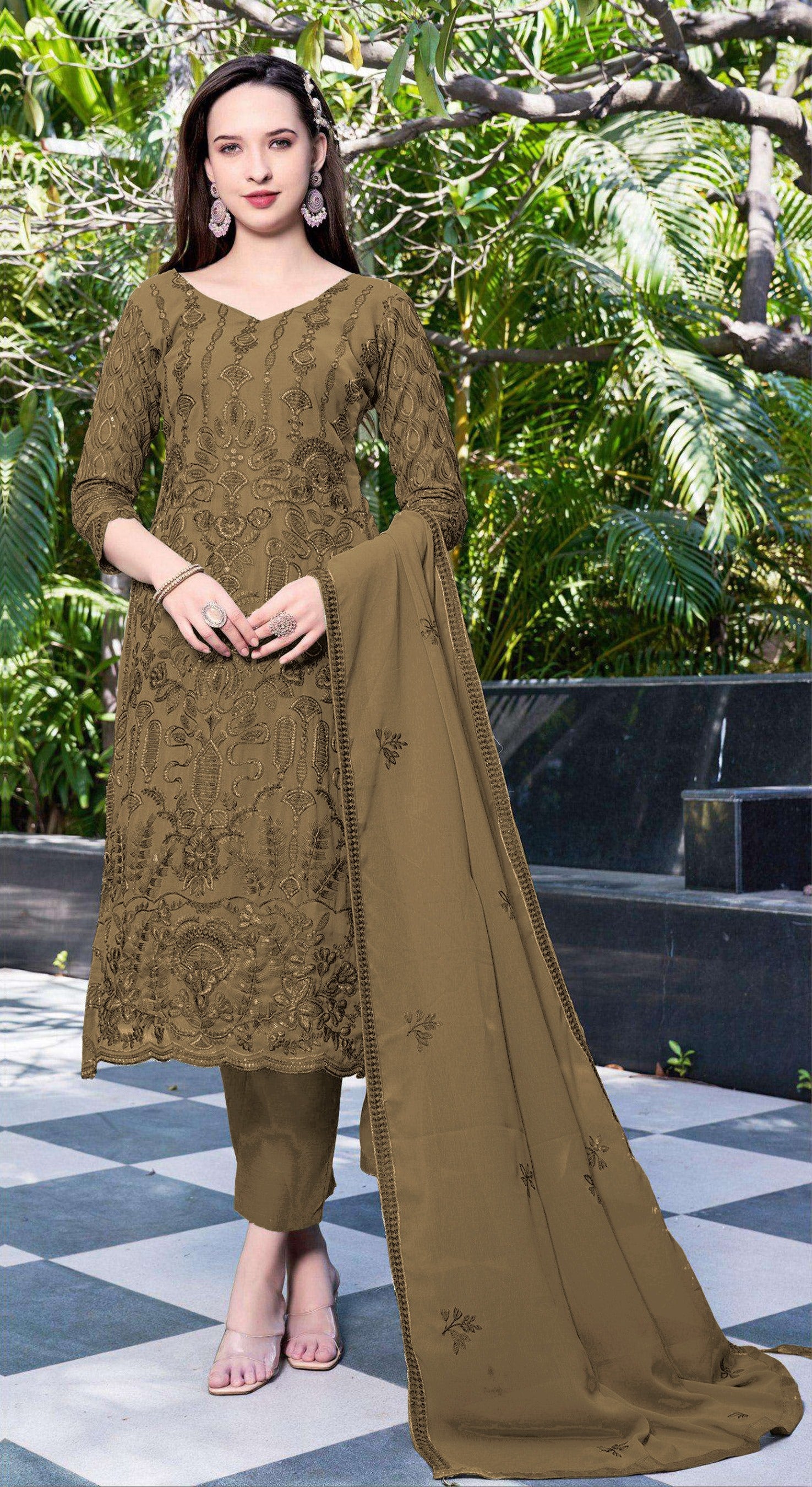 Mehendi Green Heavy Designer Suit With Heavy Embroidery Work