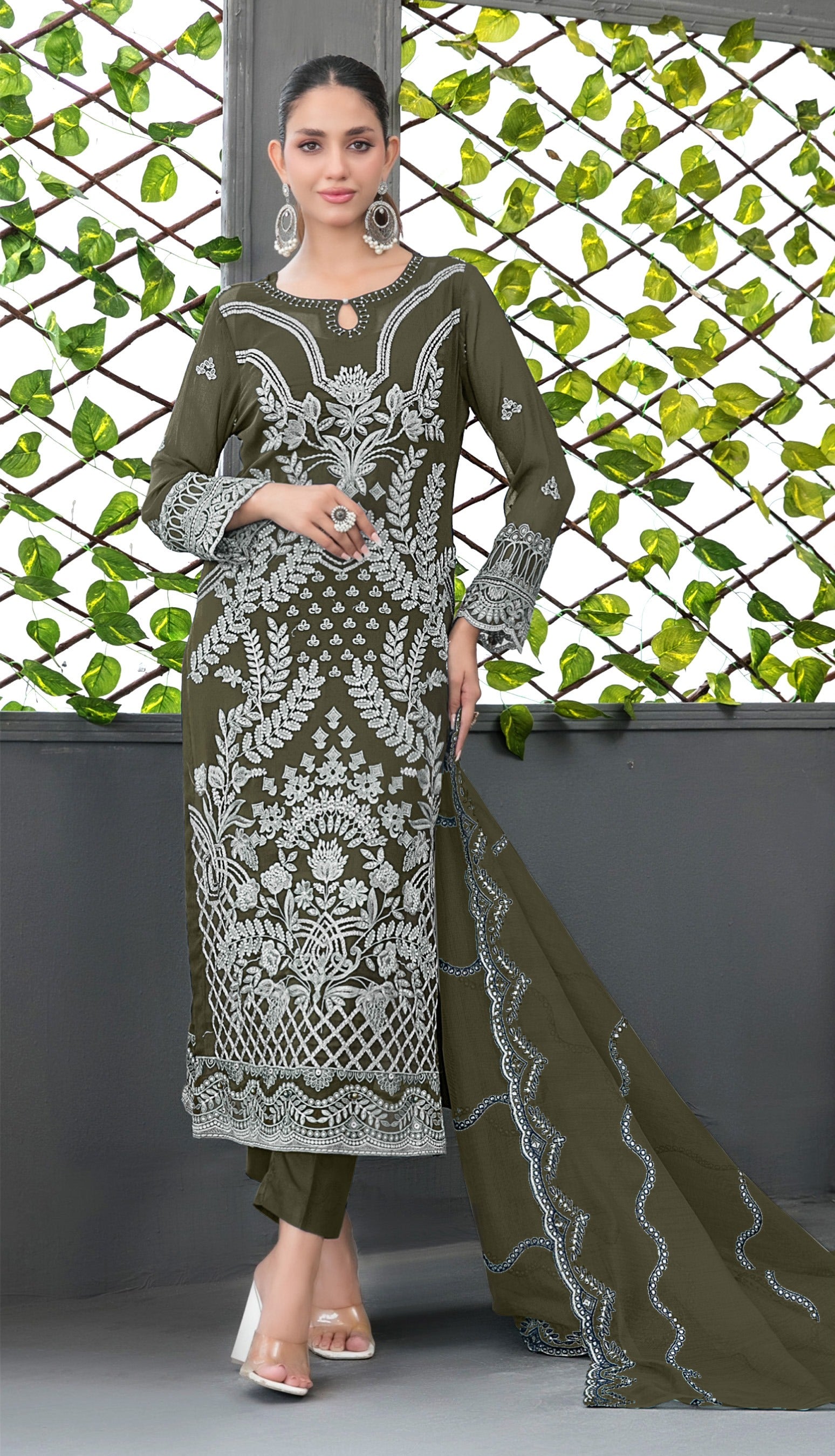 Mehendi Green Heavy Designer Suit With Heavy Embroidery Work