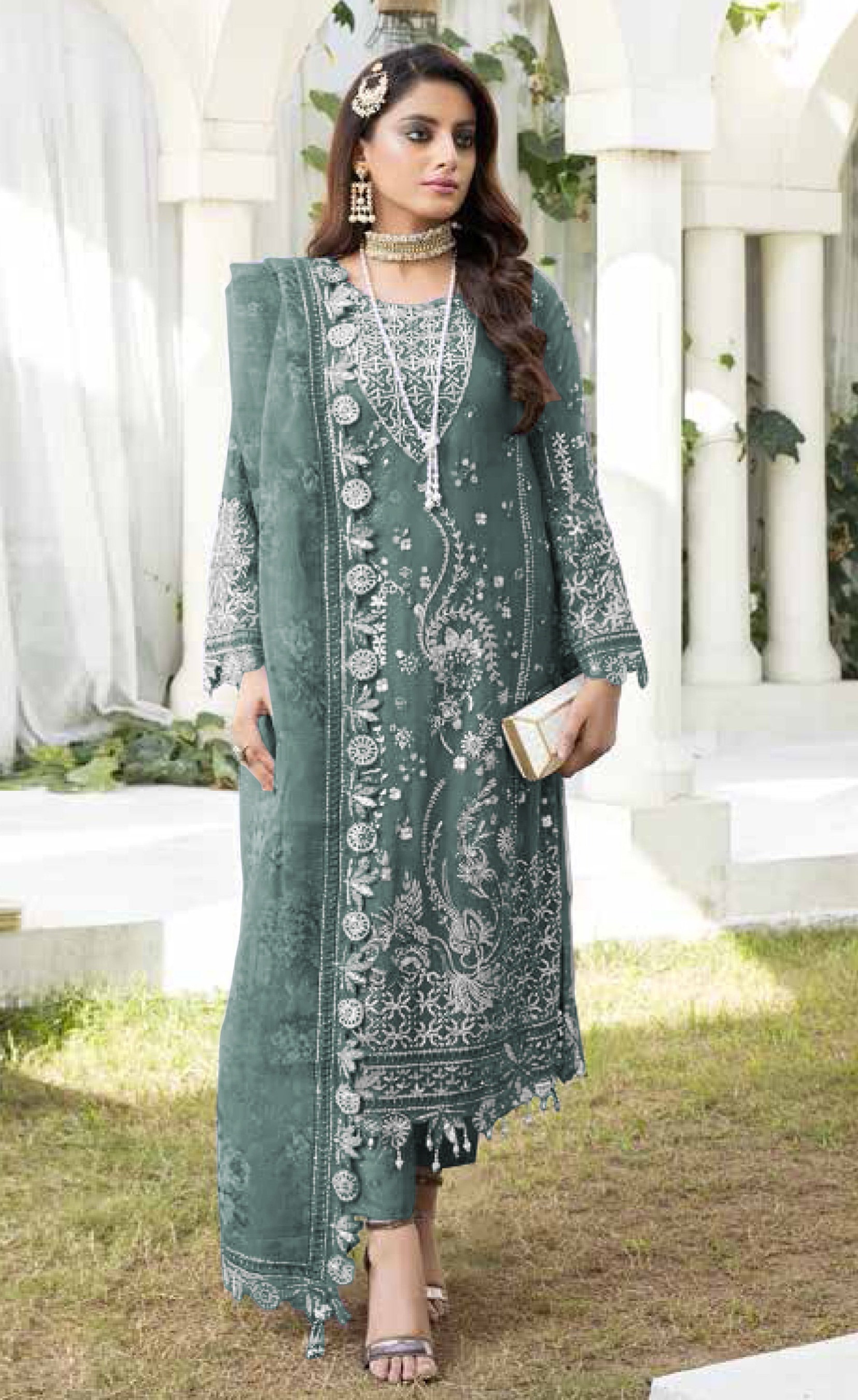 Mehendi Green Heavy Designer Suit With Heavy Embroidery Work