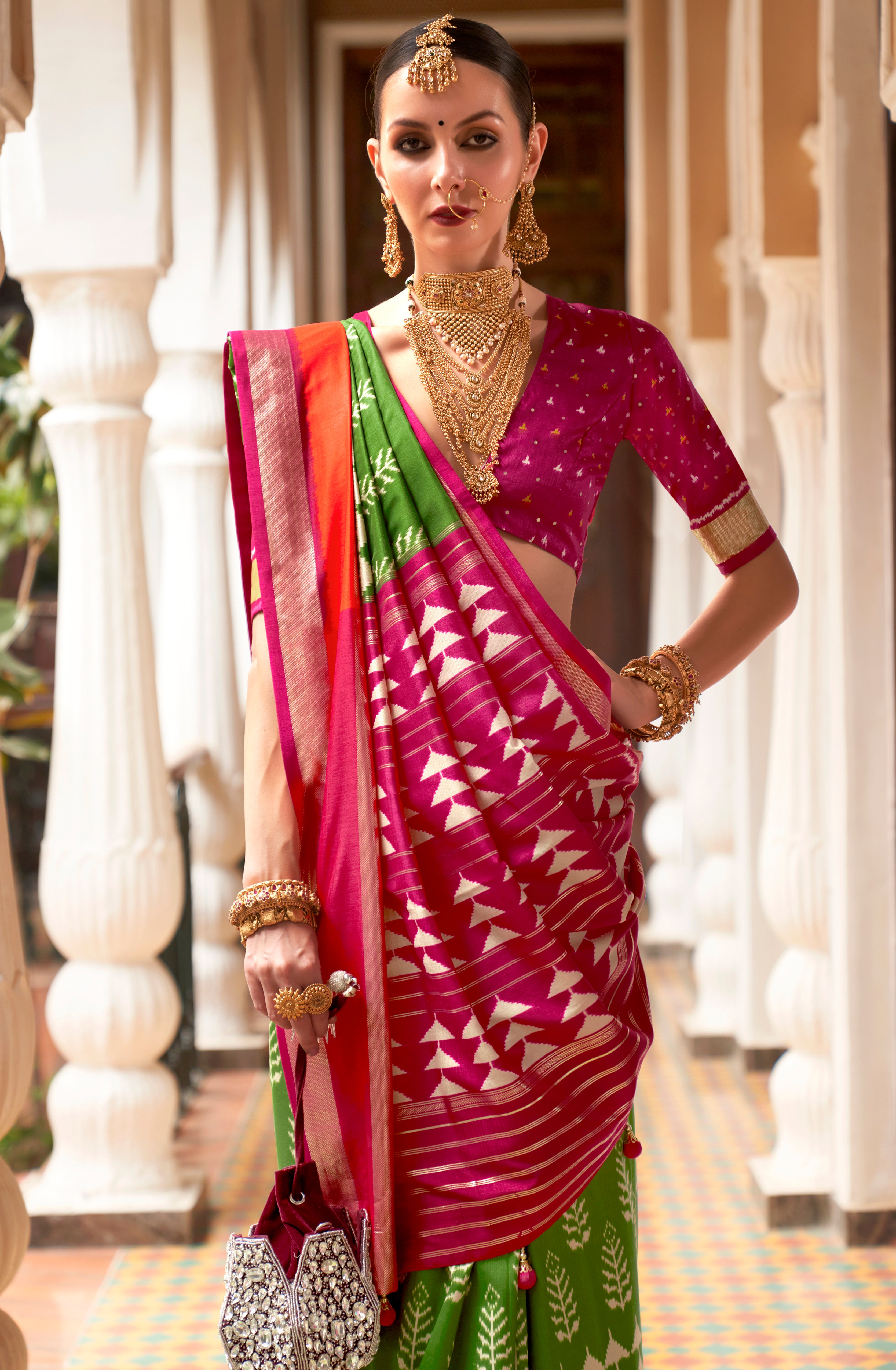 Mehendi Patola Silk Saree with Printed