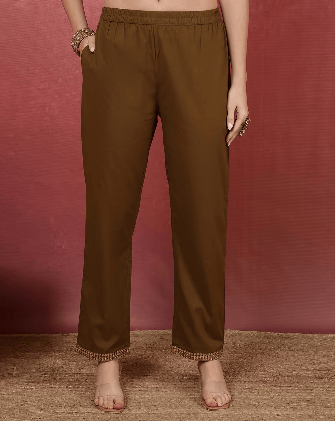 Mehendi Viscose Chanderi Kurta Pant Set With Heavy Thread Embroidery Work