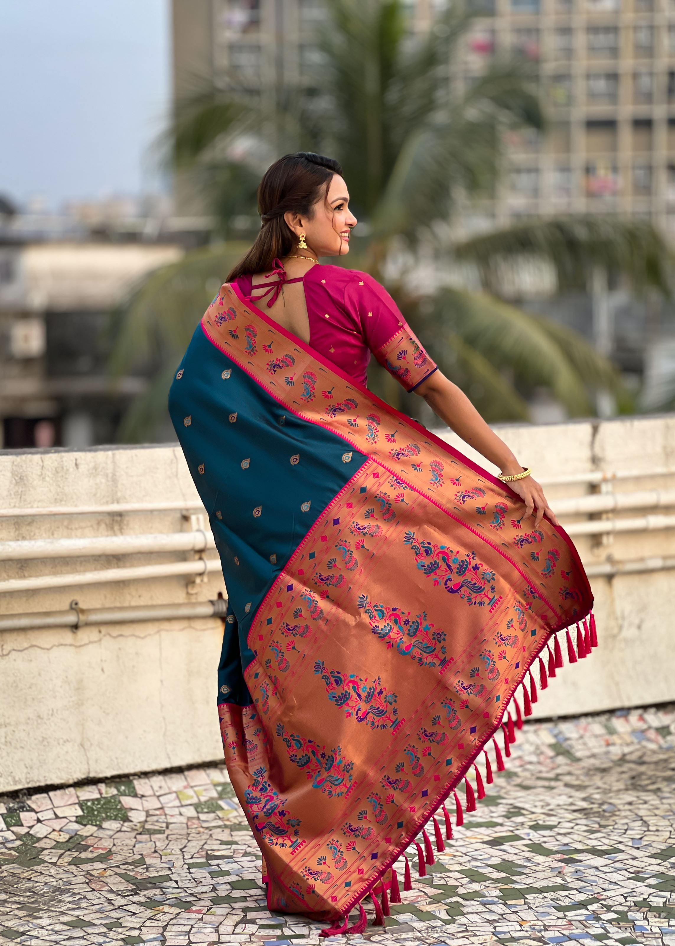 Metallic Silk Blend Paithani Saree