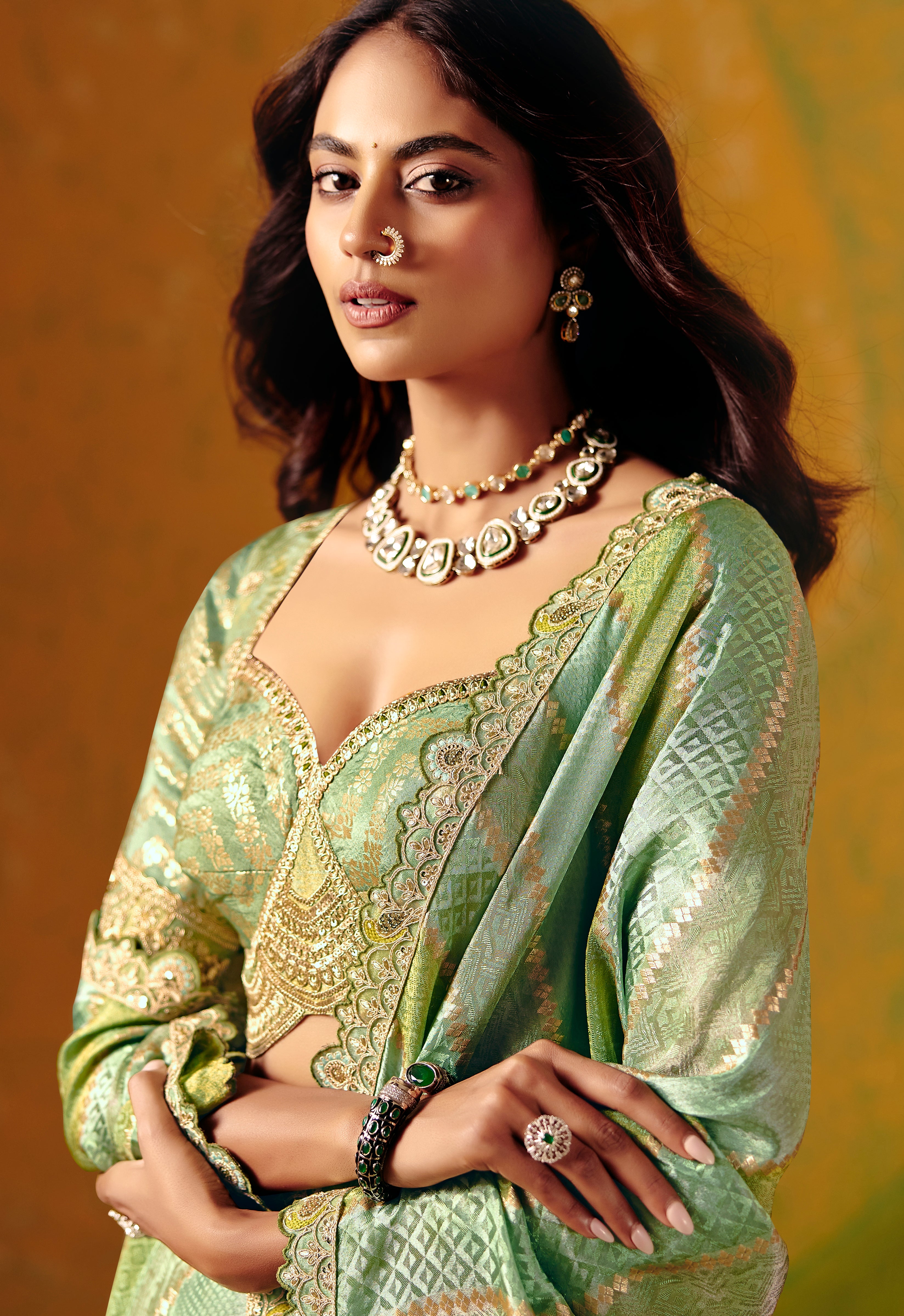 Mint Green Saree With Jacquard Woven With Fancy Work Border
