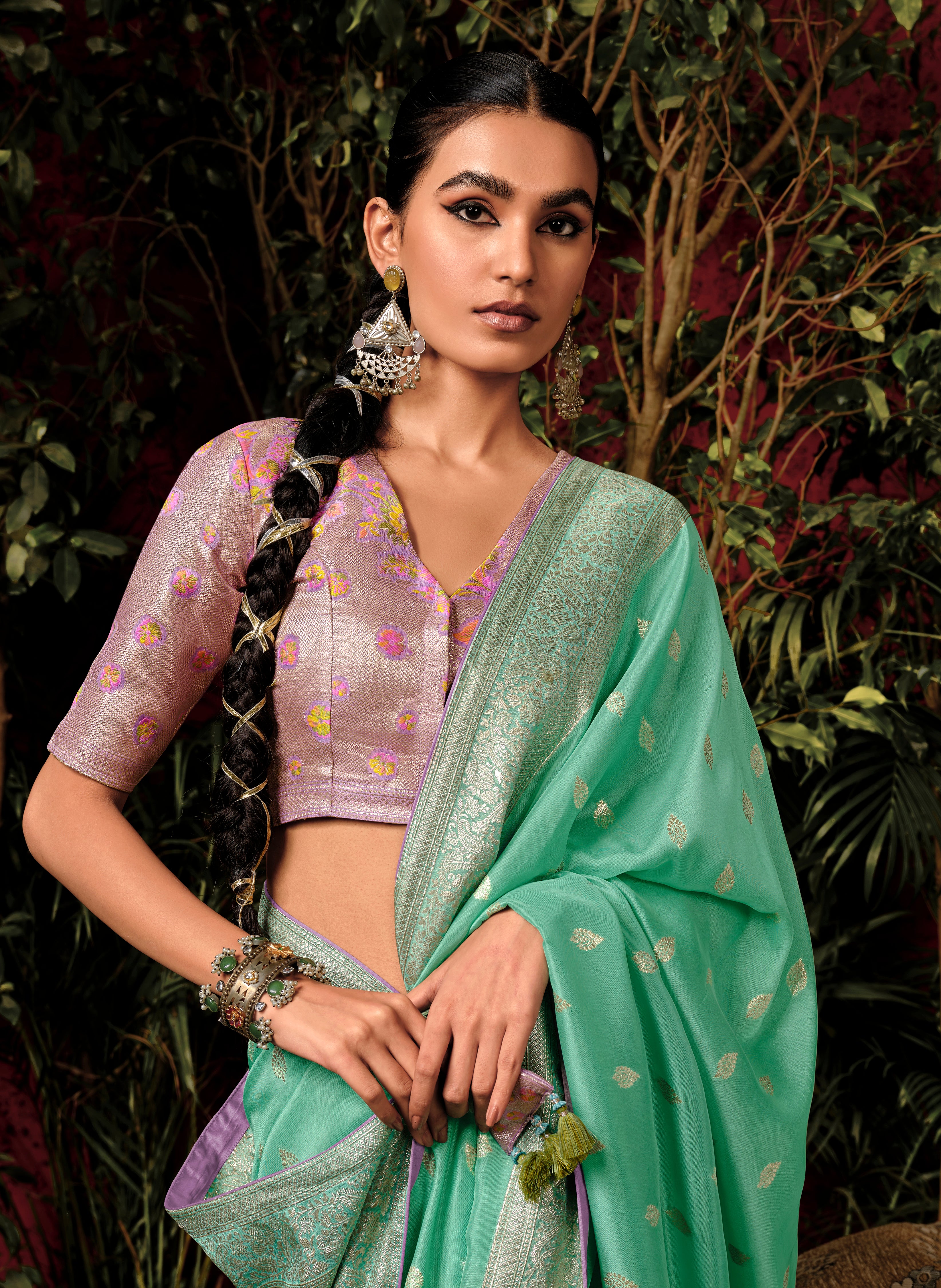 MintGreen Viscose Silk Saree With Jacquard Woven Work