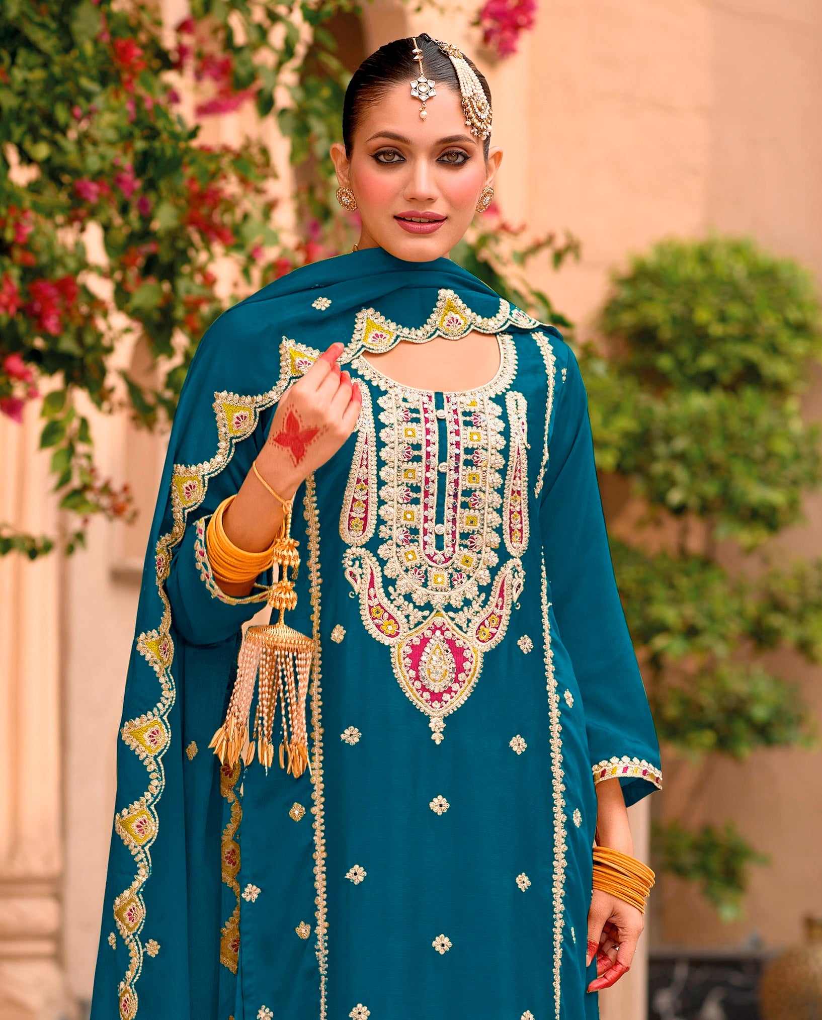 Morpich Palazzo Style Salwar Suit With Heavy Embroidery Work