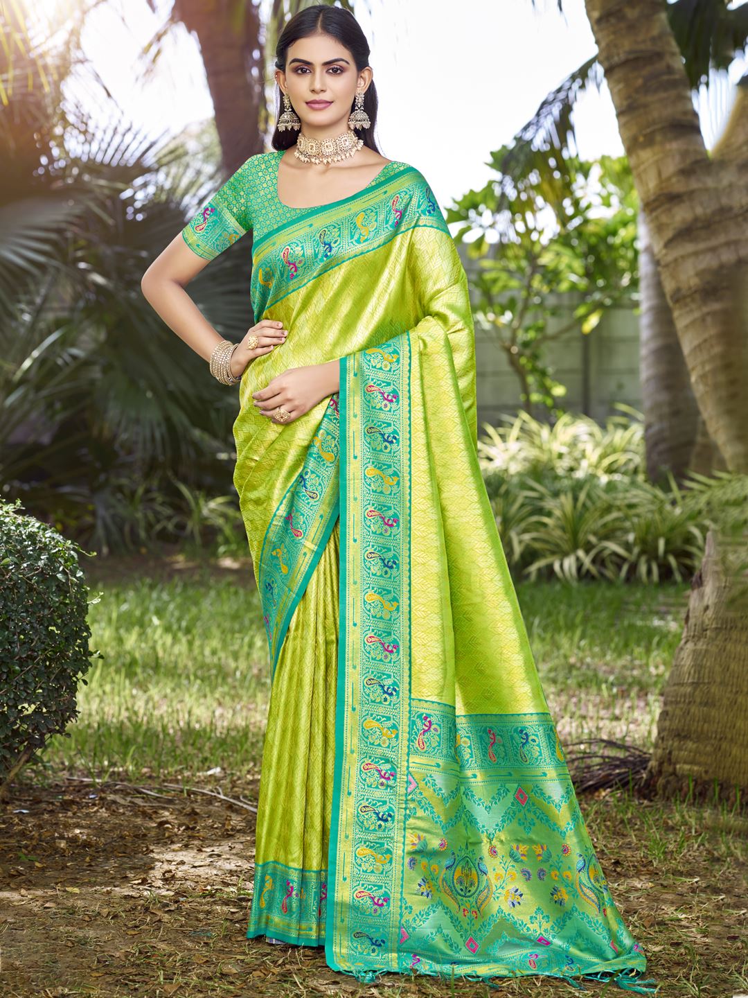 Moss Radiance Green Colour Soft Silk Saree