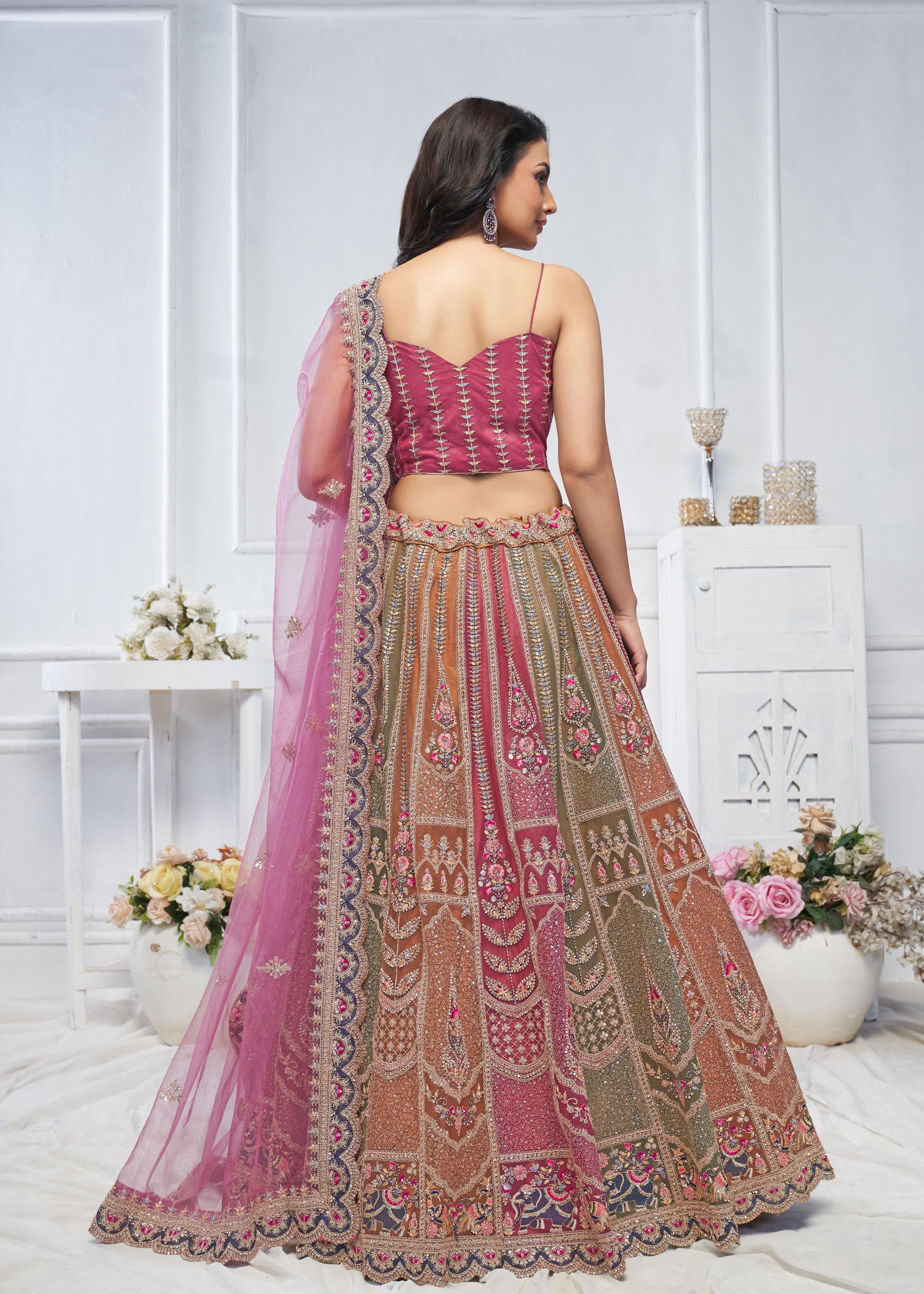 Multi-Onion Majestic Multi-Color Zari Weaving Net Lehenga Choli With Dupatta