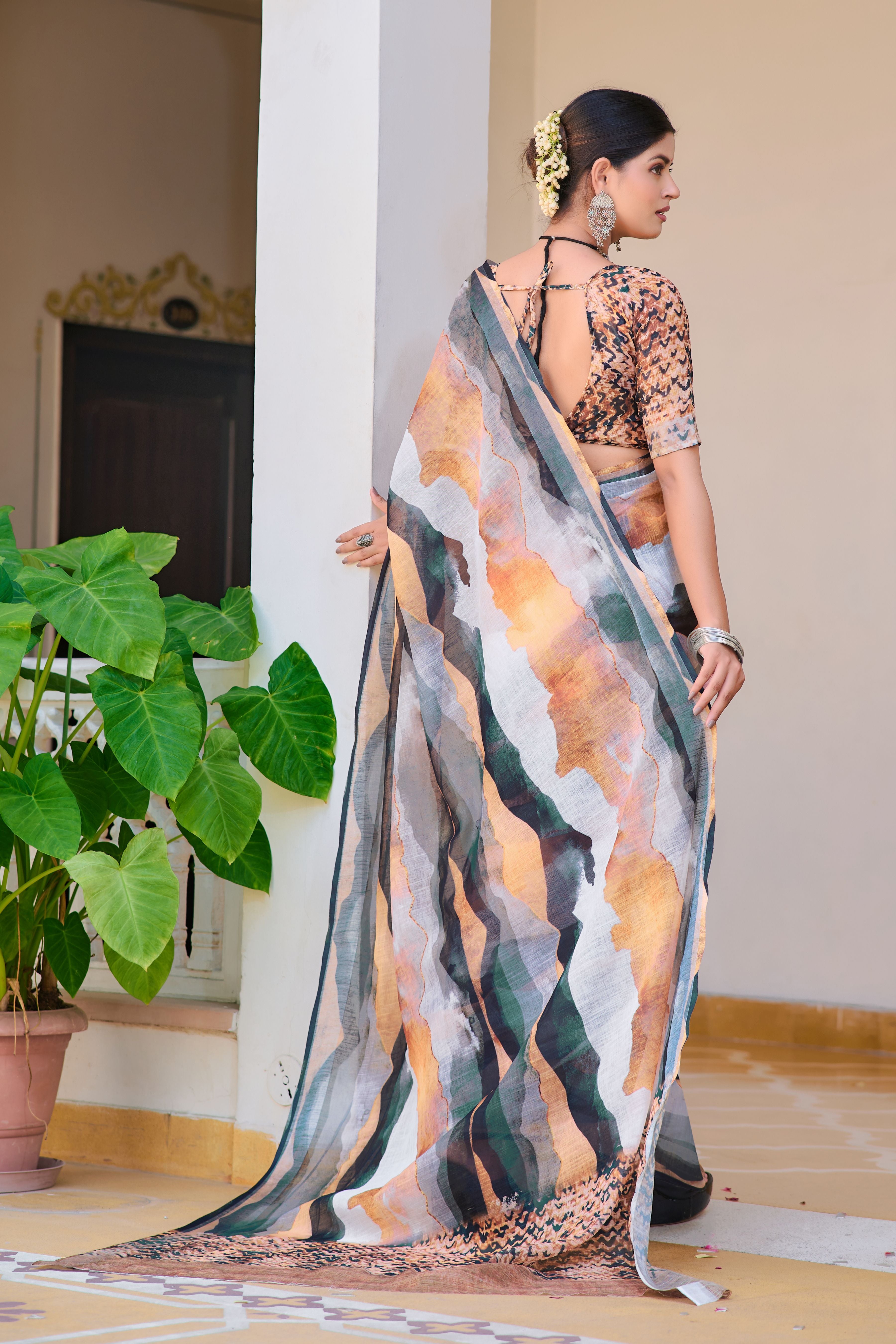 Multi Beautiful Linen Cotton Designer Festive Wear Saree