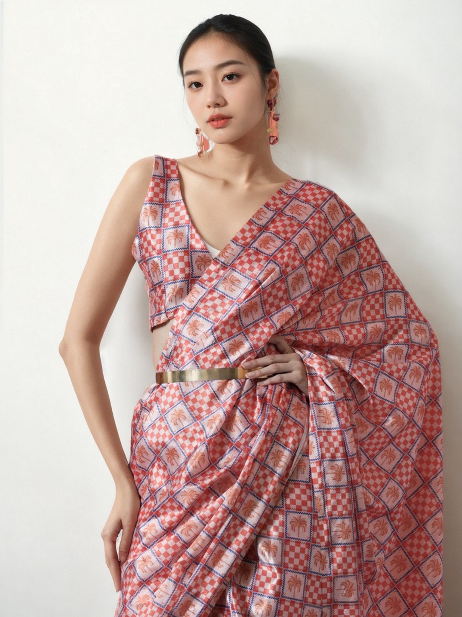 Multi Chinnon Digital Print & Lace Border Trendy Ready To Wear Saree