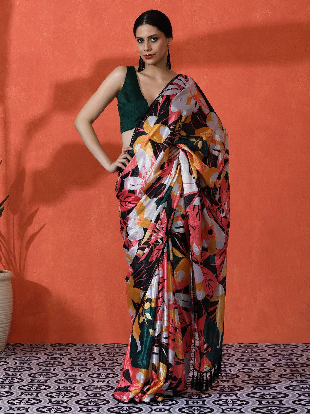 Multi Chinon Designer Digital Printed Saree For Ceremonial Looks