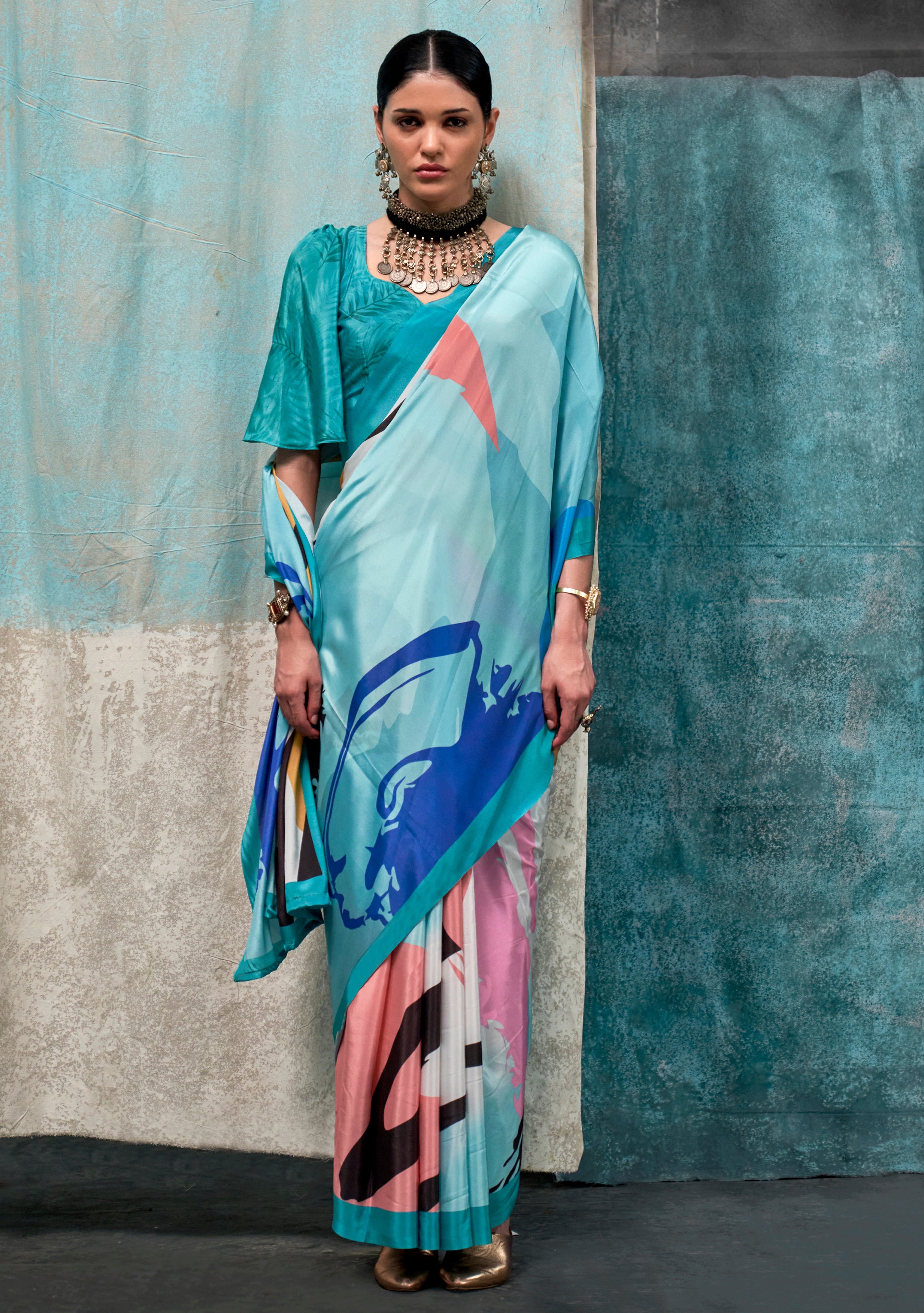 MultiColor Crape Saree With Digital Print