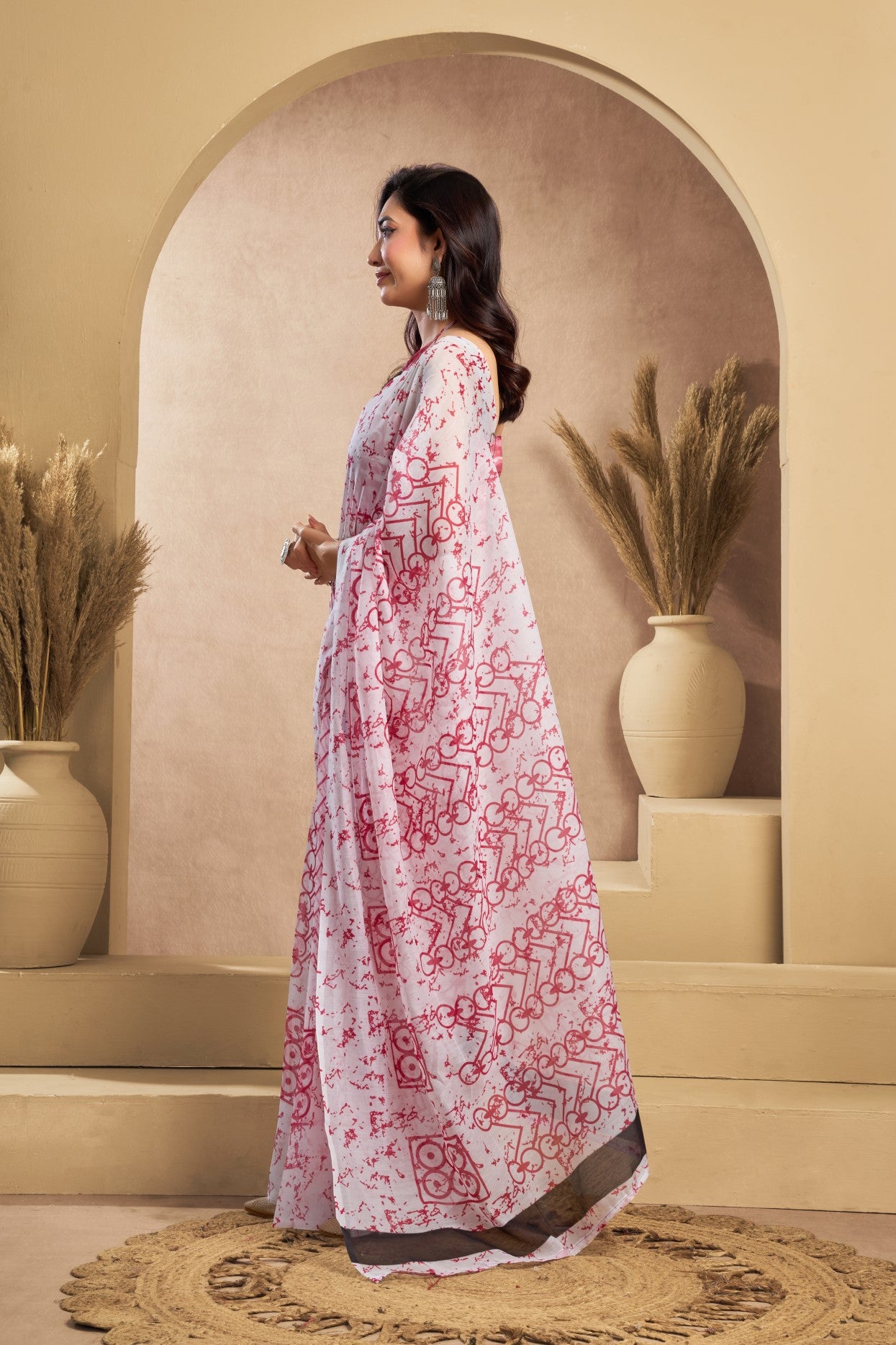 Multi Color Linen Ready To Wear Saree With Zari Border Printed