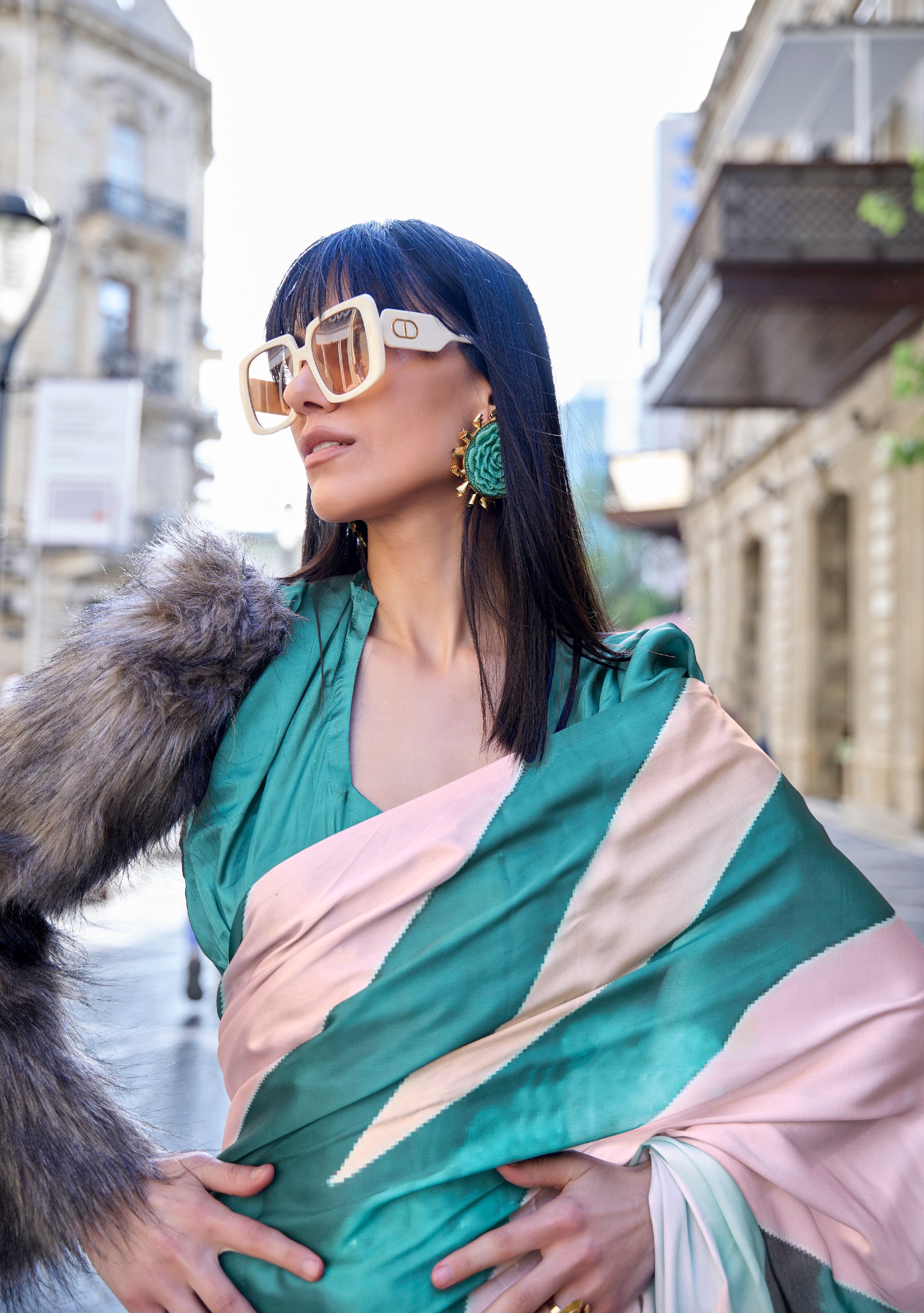 Multi Color Satin Crape Saree With Digital Print