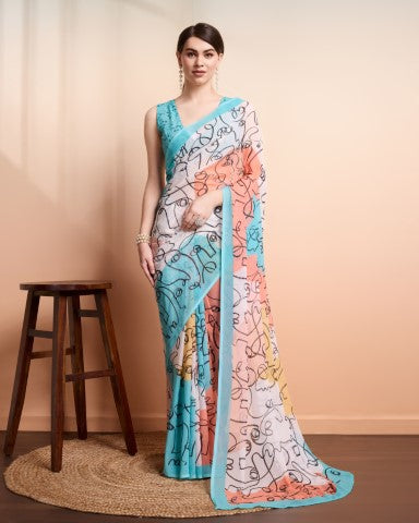 Multi Georgette Designer Printed Graceful Ethnic Saree
