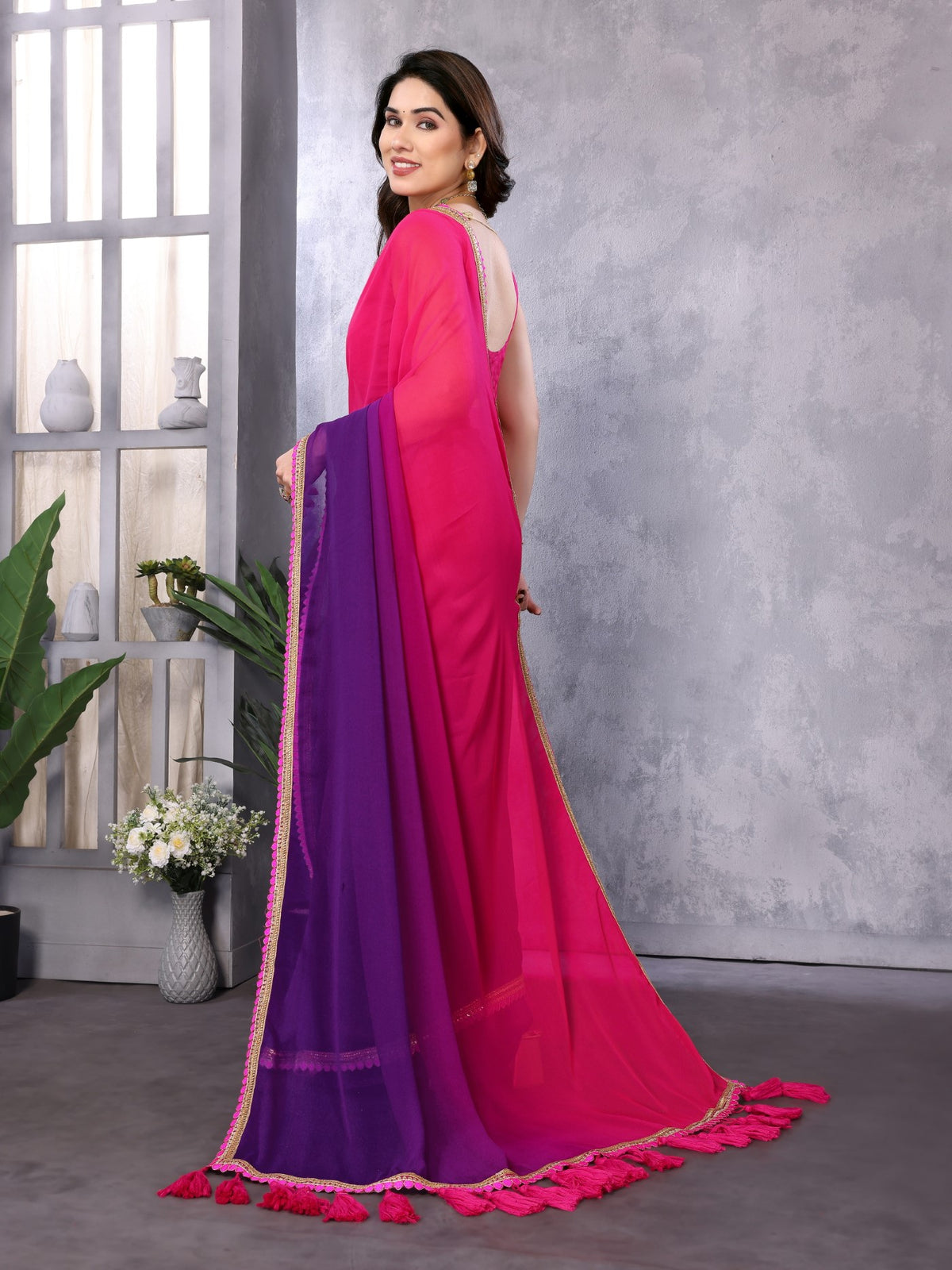 Multi Georgette Saree With Padding Saree With Embroidery Work Lace