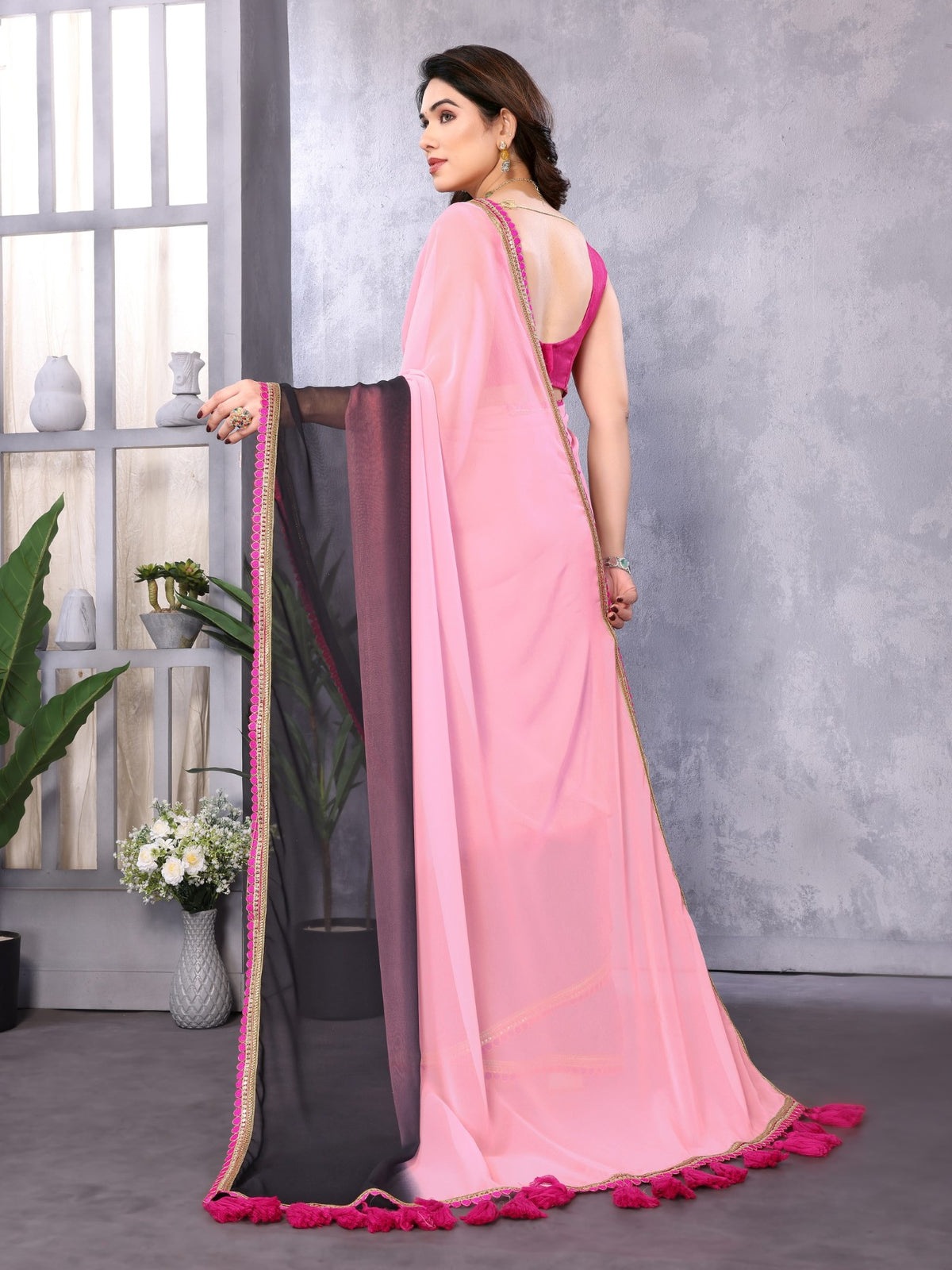 Multi Georgette Saree With Padding Saree With Embroidery Work Lace