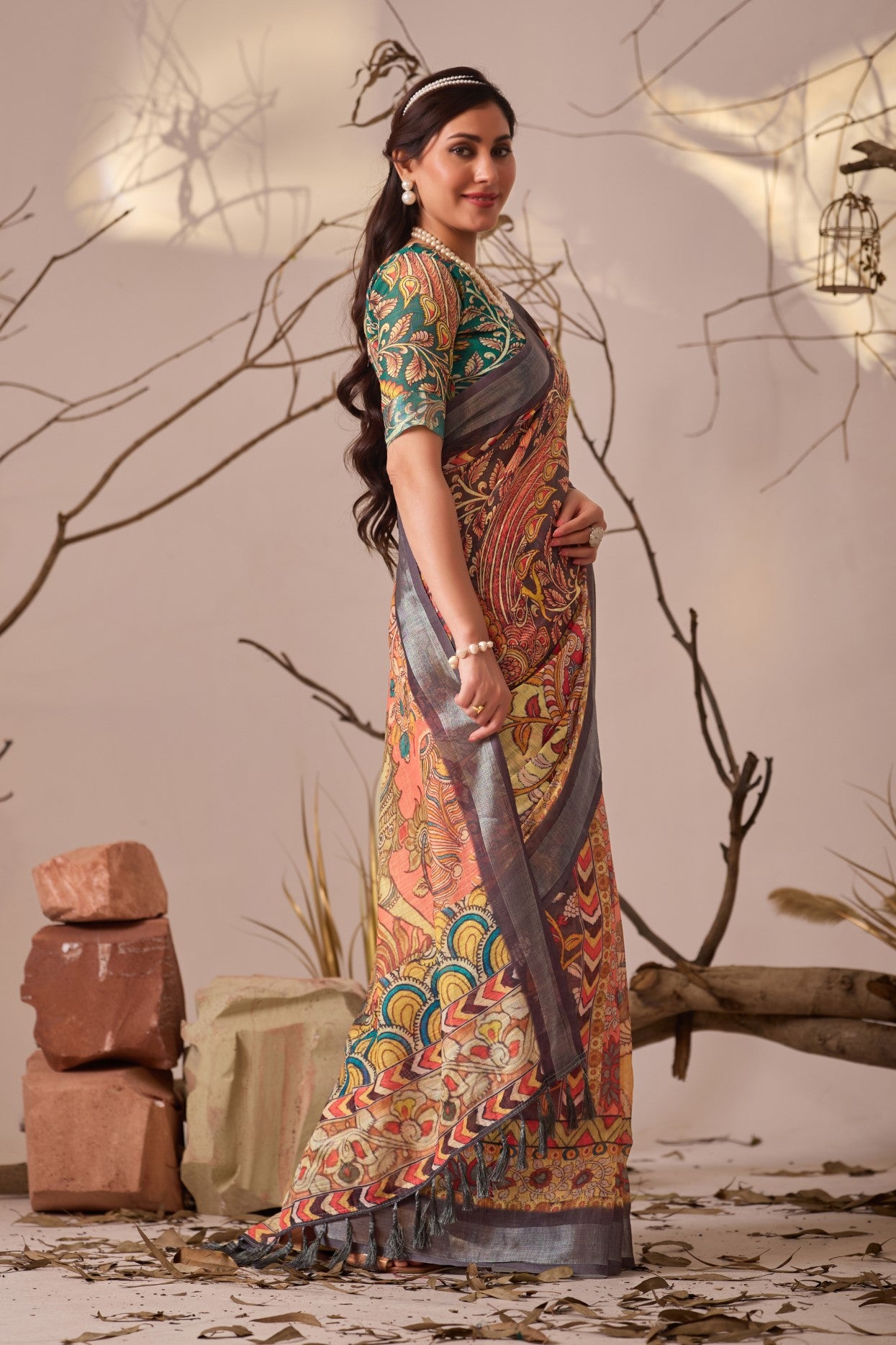 Multi Linen Cotton Saree With Digital Printed Premium Traditional Saree