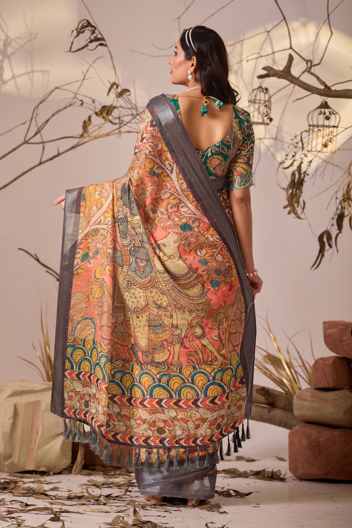 Multi Linen Cotton Saree With Digital Printed Premium Traditional Saree