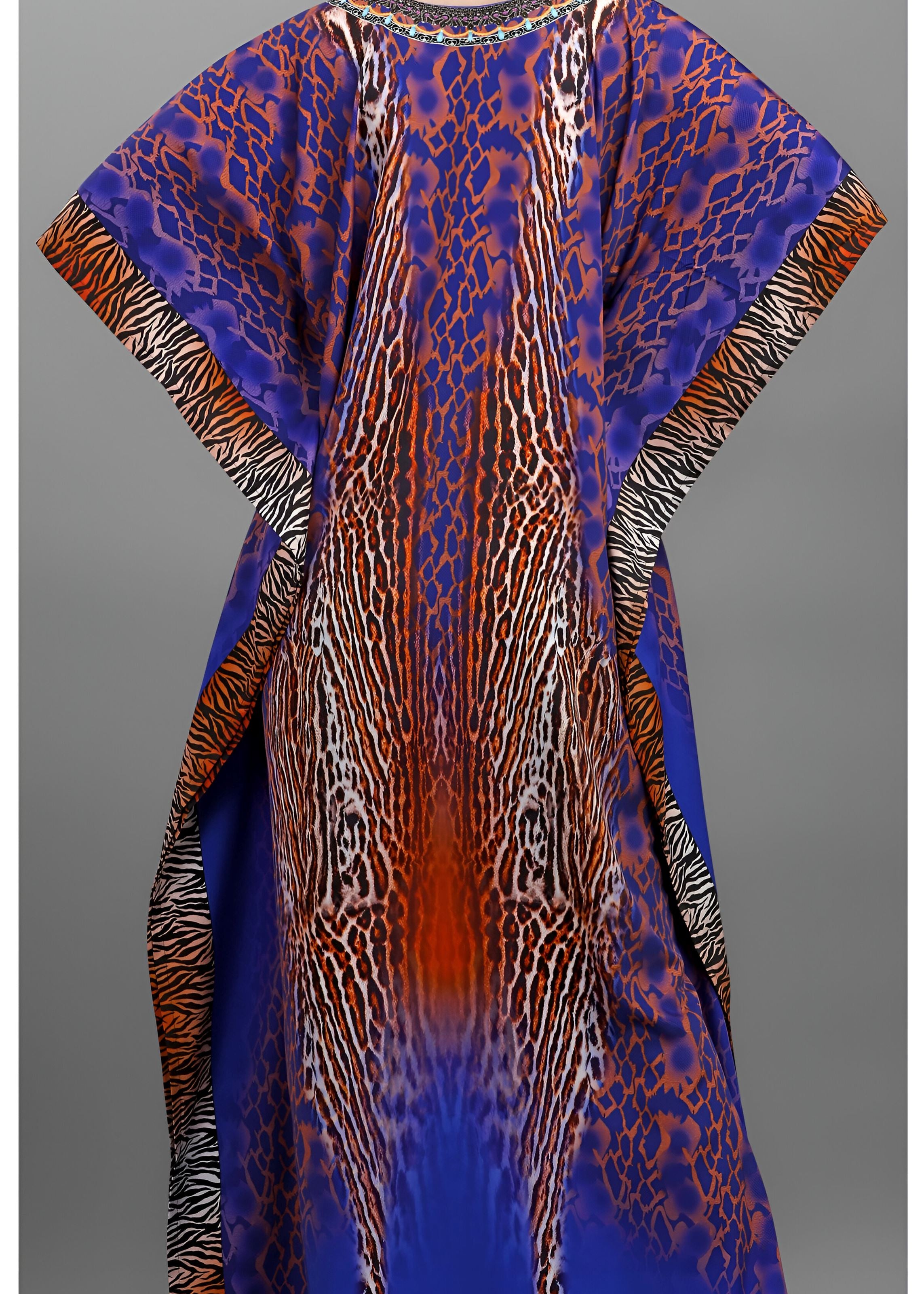 Multi Polyester Crepe Readymade Kaftan Digital Print With Stone Work