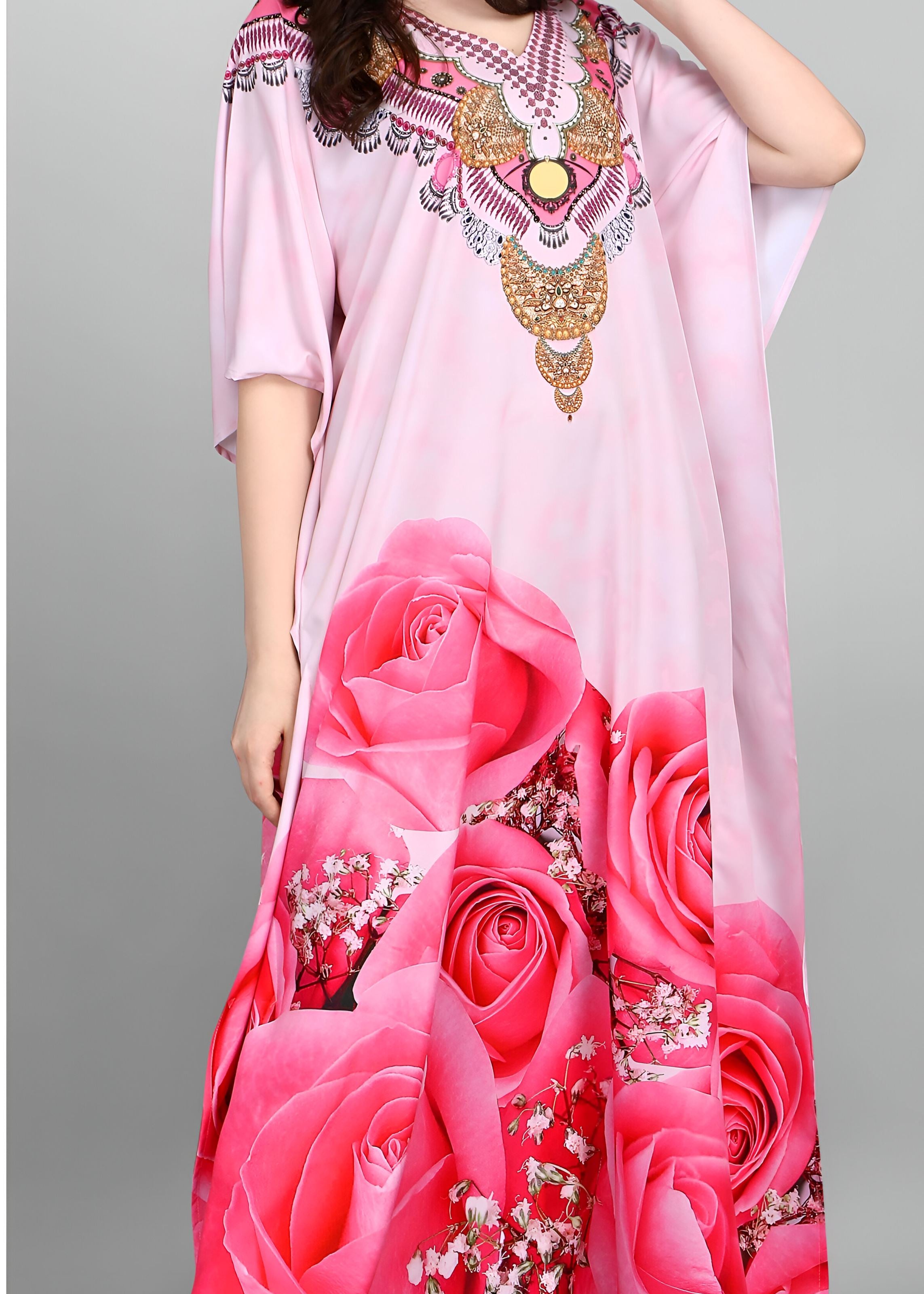 Multi Polyester Crepe Readymade Kaftan Digital Print With Stone Work