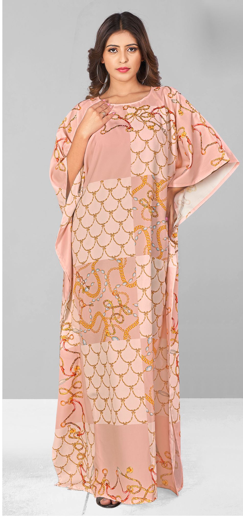 Multi Polyester Crepe Readymade Kaftan Digital Print With Stone Work