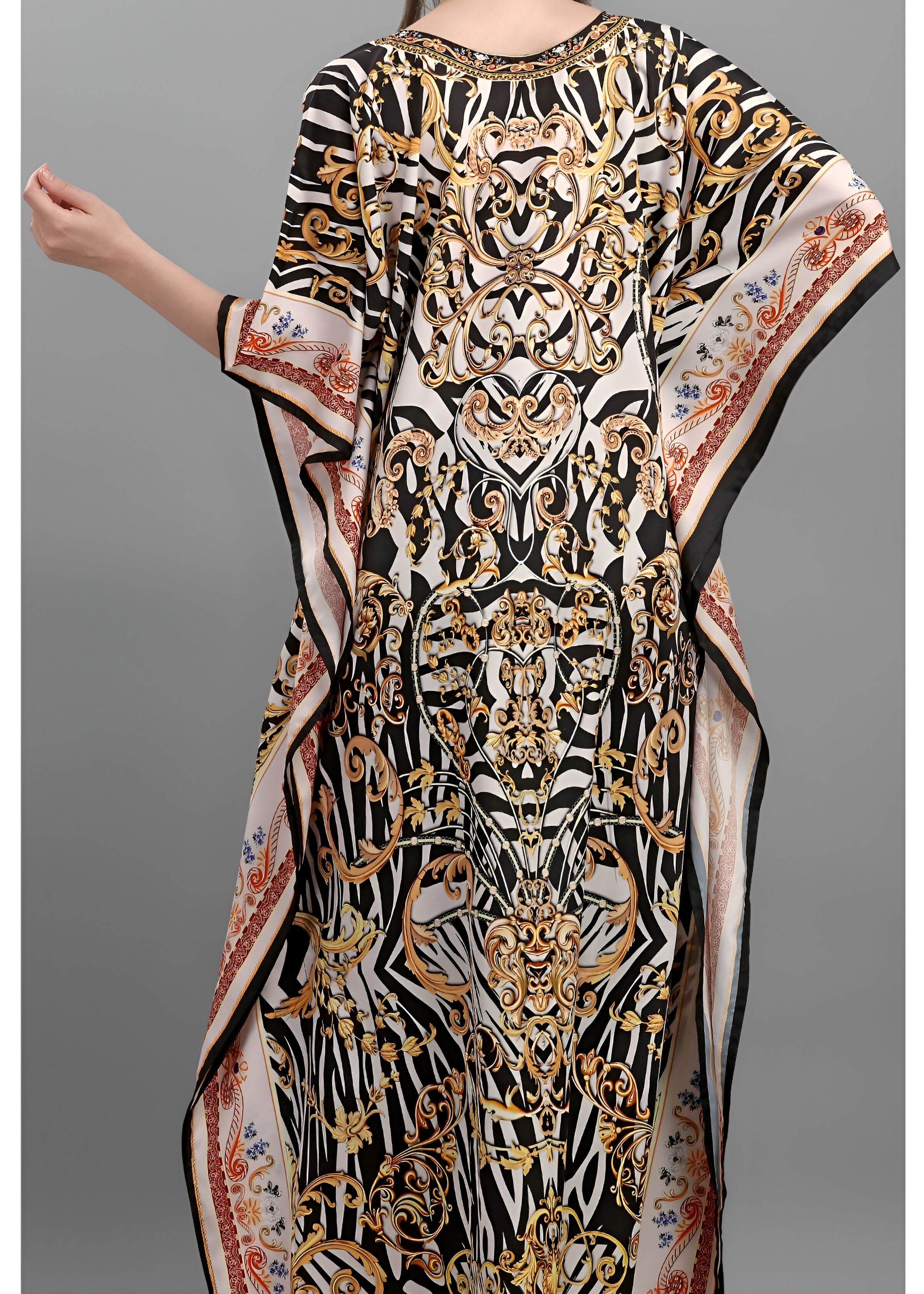 Multi Polyester Crepe Readymade Kaftan Digital Print With Stone Work