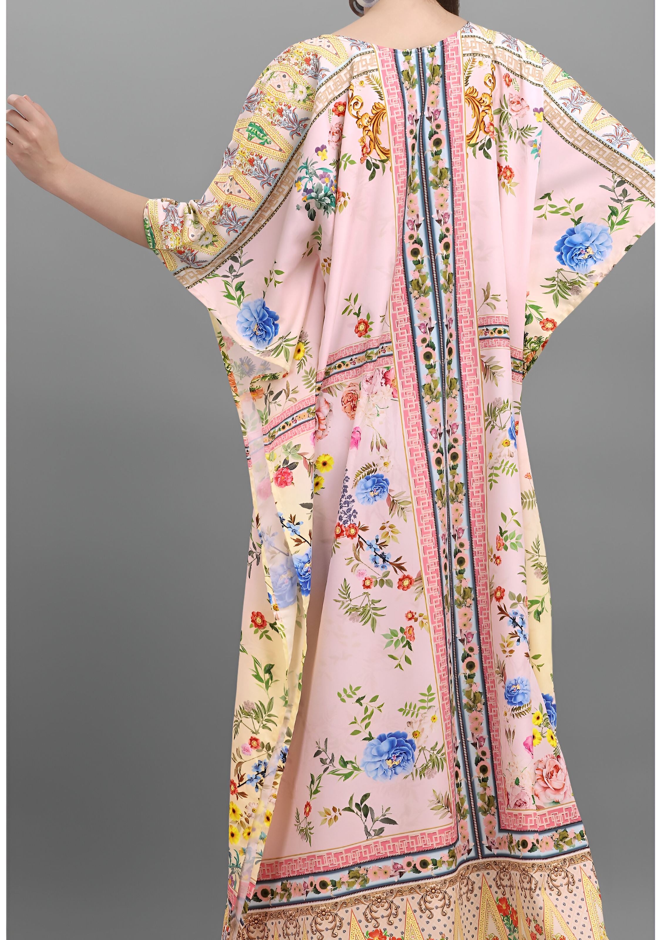 Multi Polyester Crepe Readymade Kaftan Digital Print With Stone Work