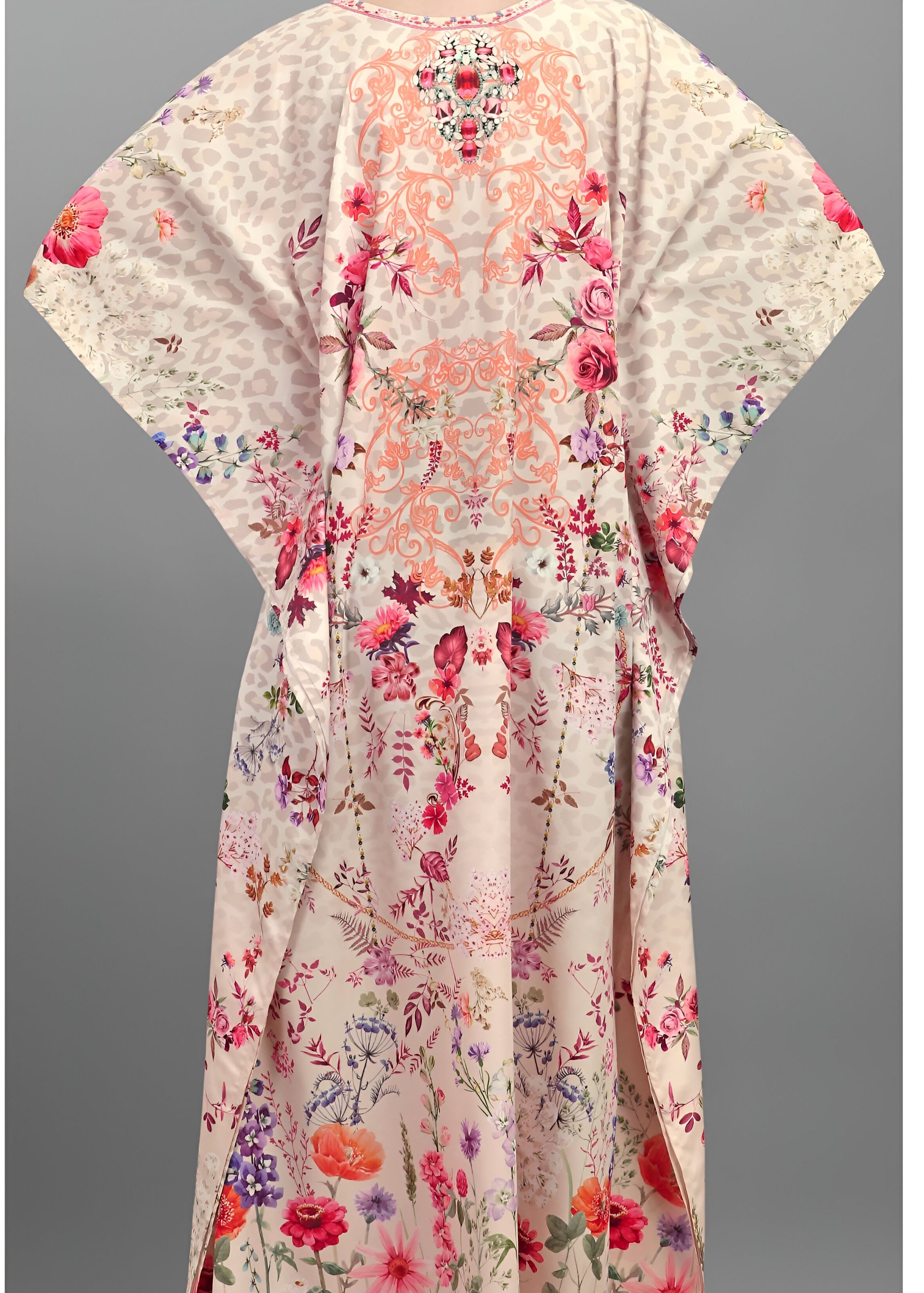 Multi Polyester Crepe Readymade Kaftan Digital Print With Stone Work